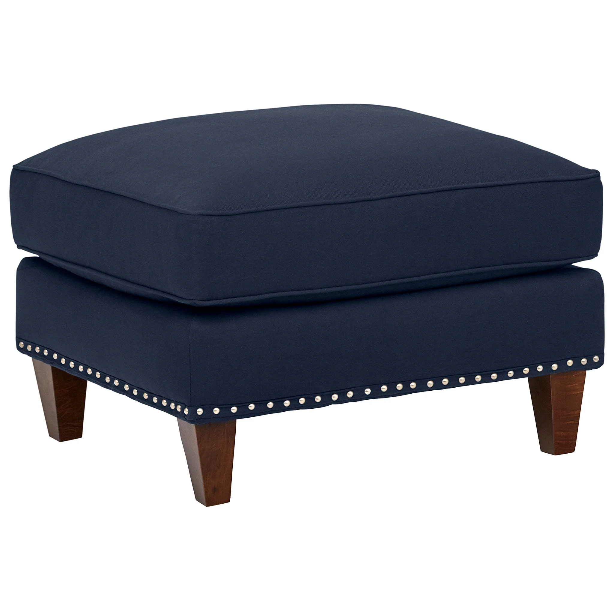 Navy Blue Upholstered Ottoman with Nailhead Trim