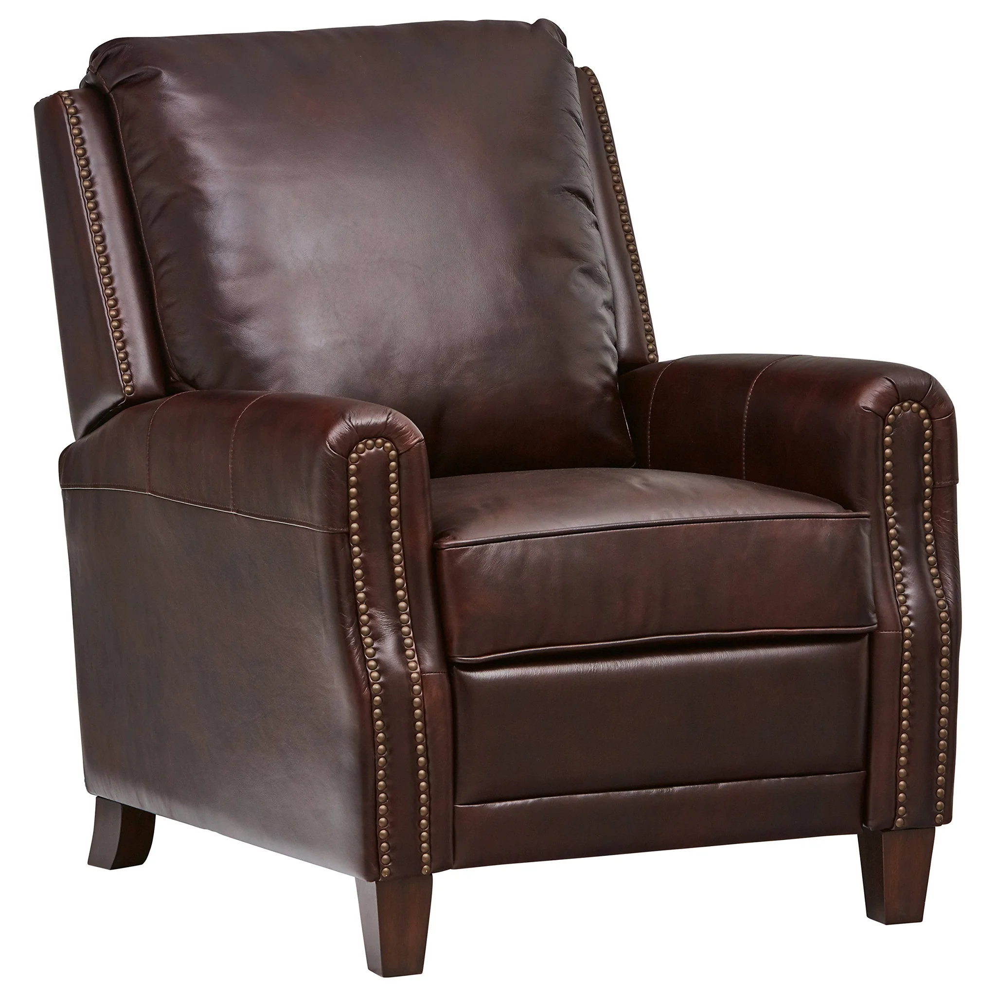 Classic Brown Leather Recliner with Nailhead Trim