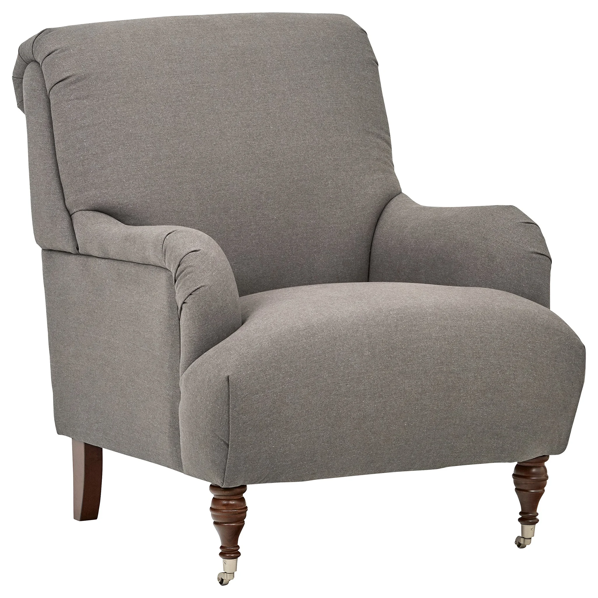 Classic Oversized Upholstered Armchair with Turned Wood Legs and Casters