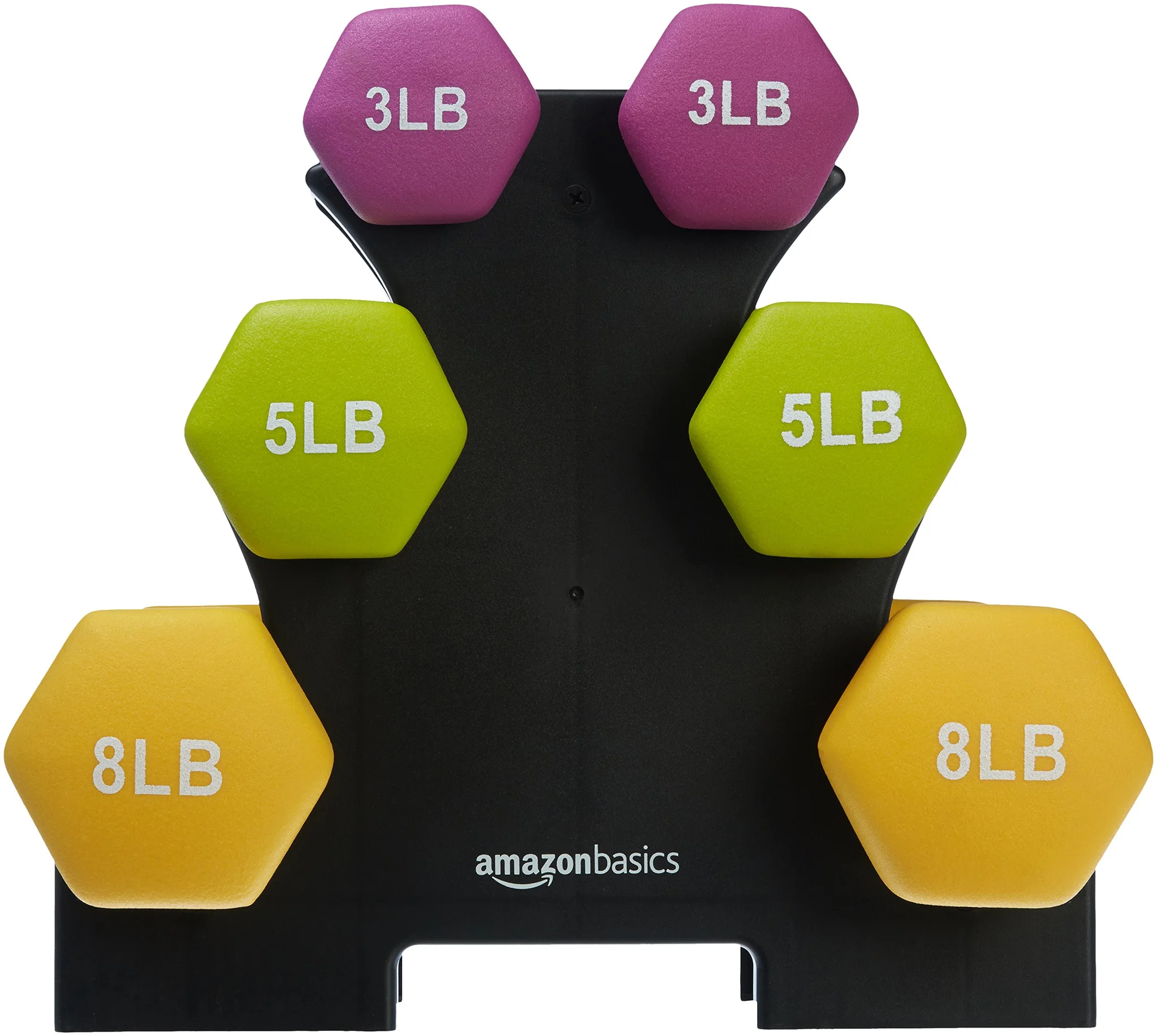 Neoprene Hex Dumbbell Set with Tiered Storage Rack
