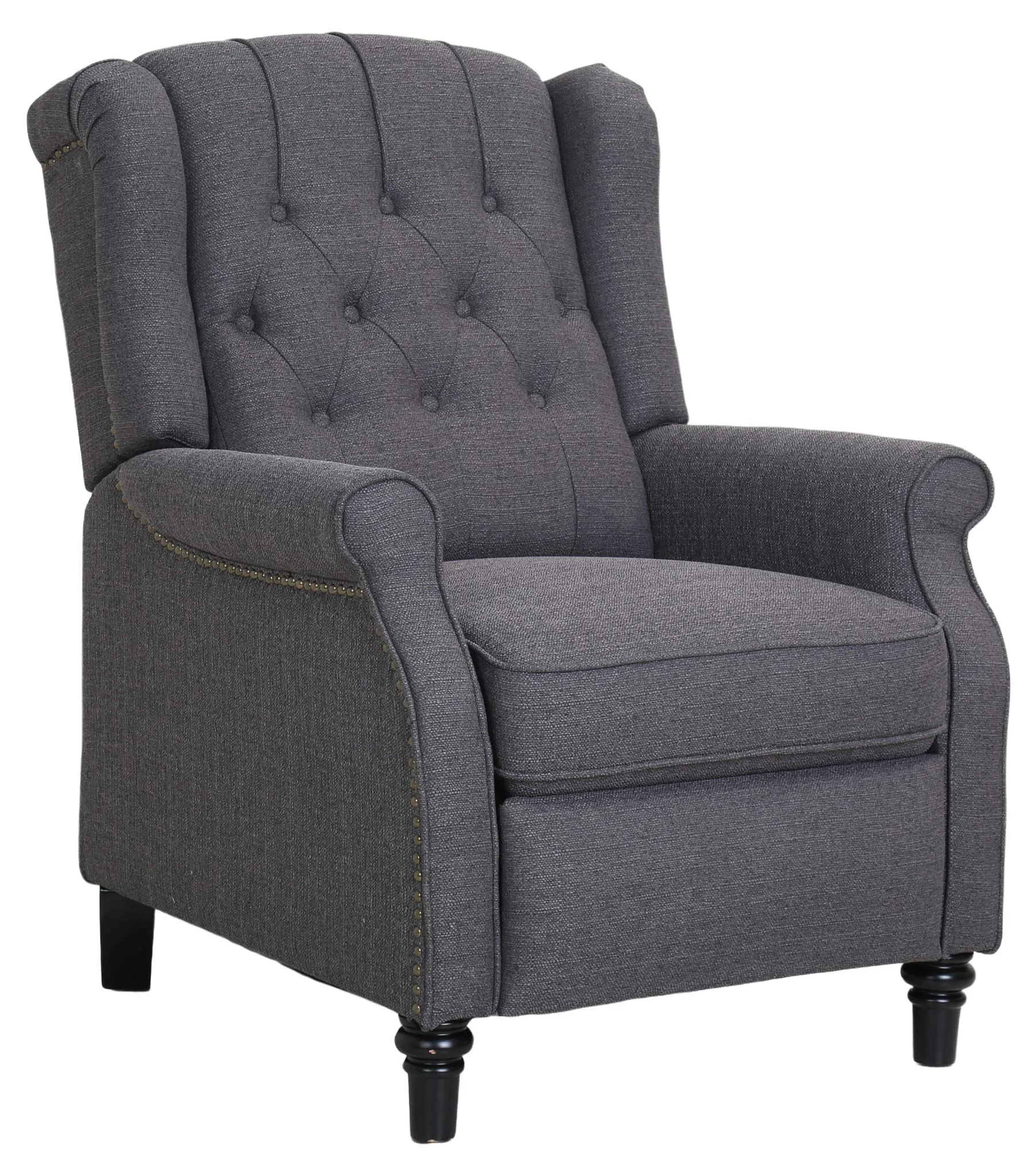 Classic Tufted Wingback Recliner Chair - Dark Grey Fabric