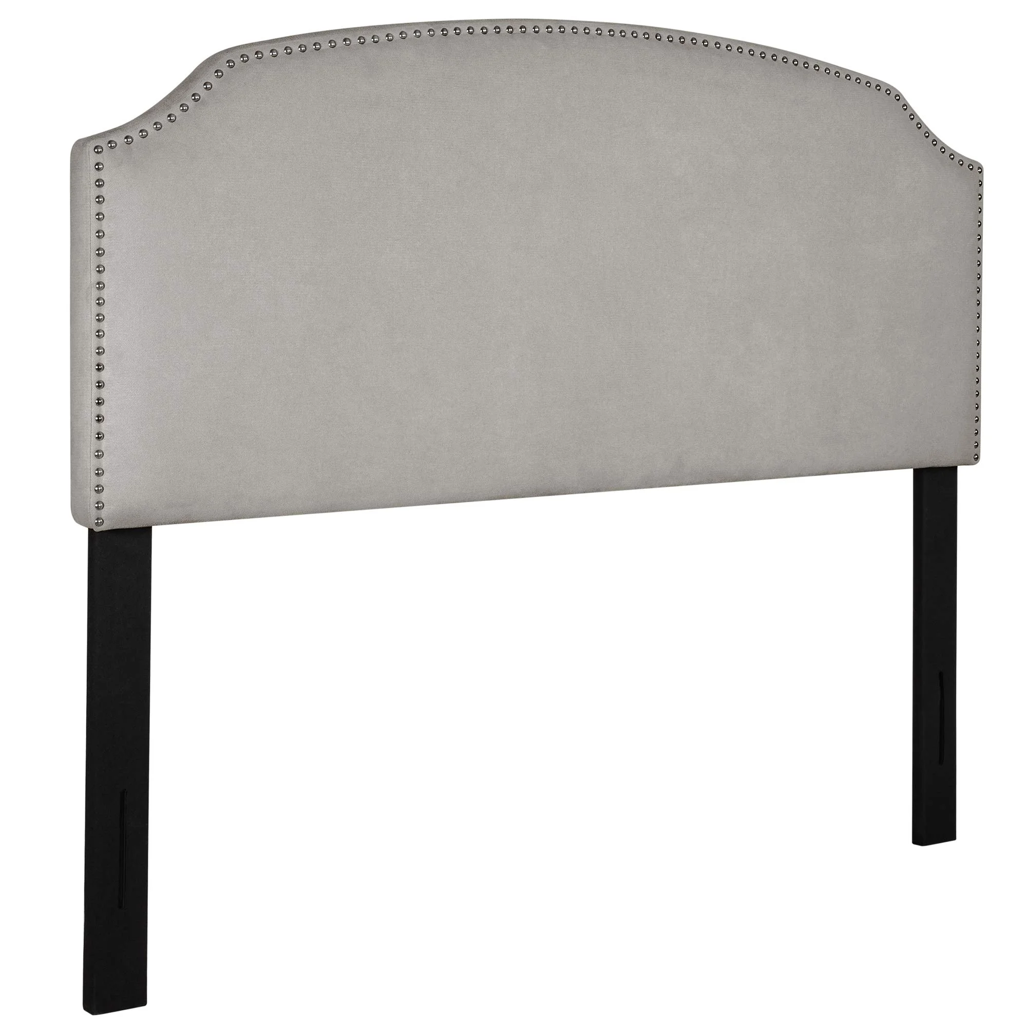 Curved Upholstered Headboard with Nailhead Trim - Gray Velvet Queen Size