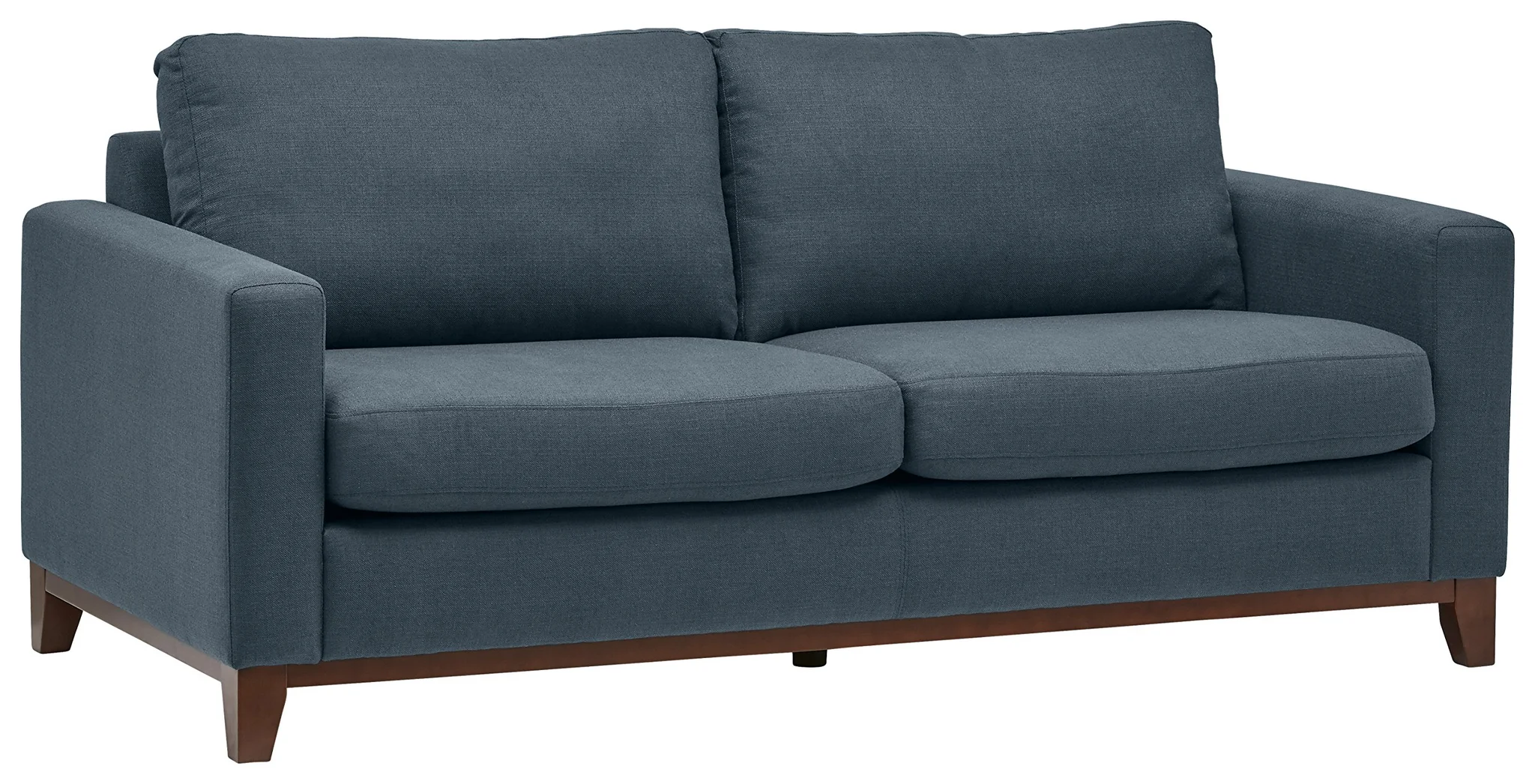 Modern Two-Seater Sofa with Wood Base – Blue Fabric Upholstery