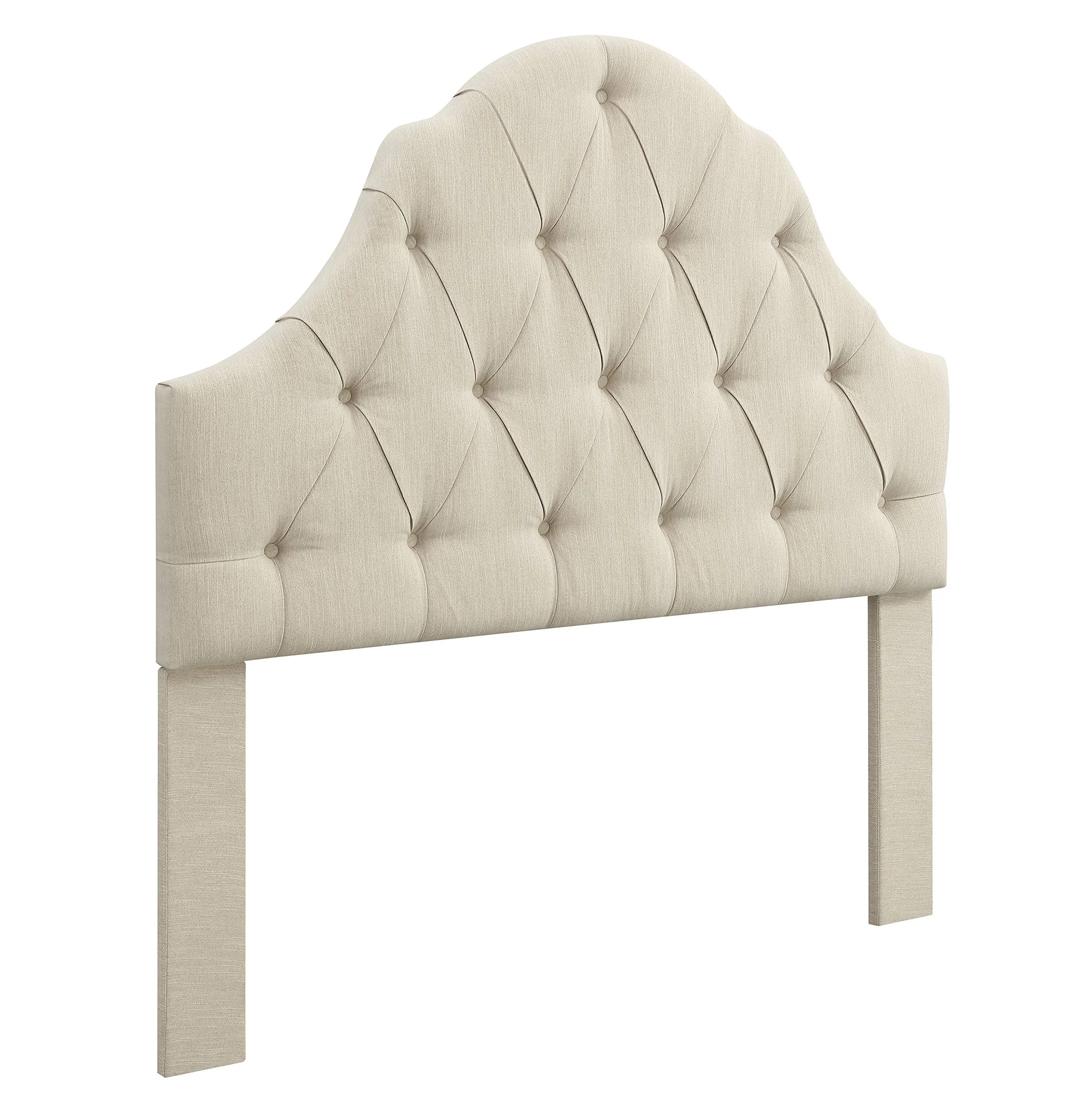 Arched Tufted Upholstered Headboard – Beige Linen Full/Queen