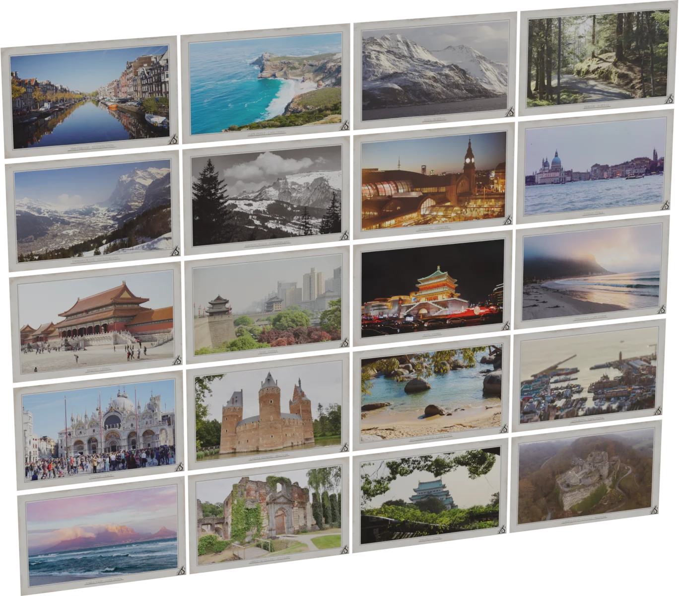 World Landmarks Postcard Set - 20 Photo Cards Display