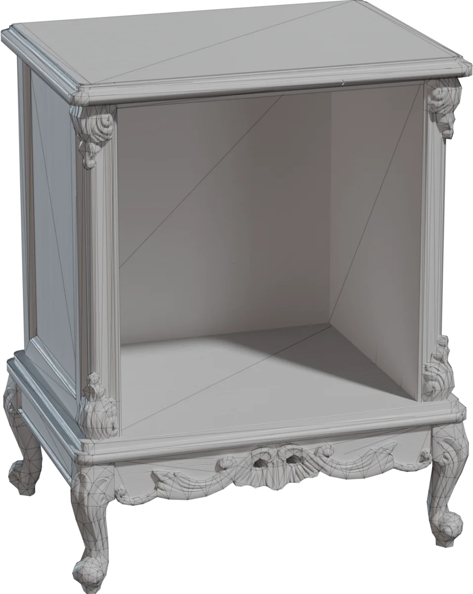 Victorian Carved Wood Nightstand with Open Shelf, 3D model preview 1