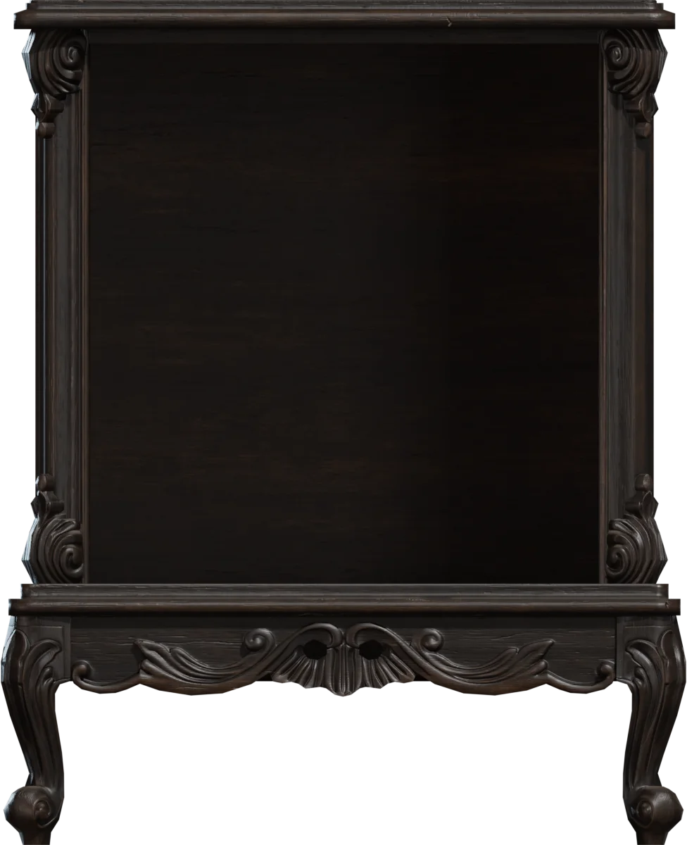 Victorian Carved Wood Nightstand with Open Shelf, 3D model preview 2