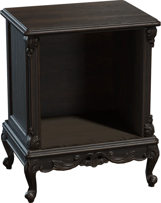 Victorian Carved Wood Nightstand with Open Shelf, 3D model preview 5