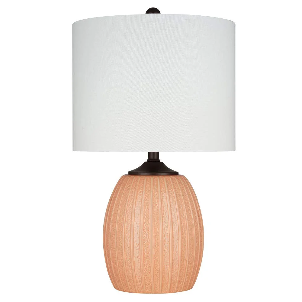 Ribbed Ceramic Table Lamp with Drum Shade โ Pink Sand