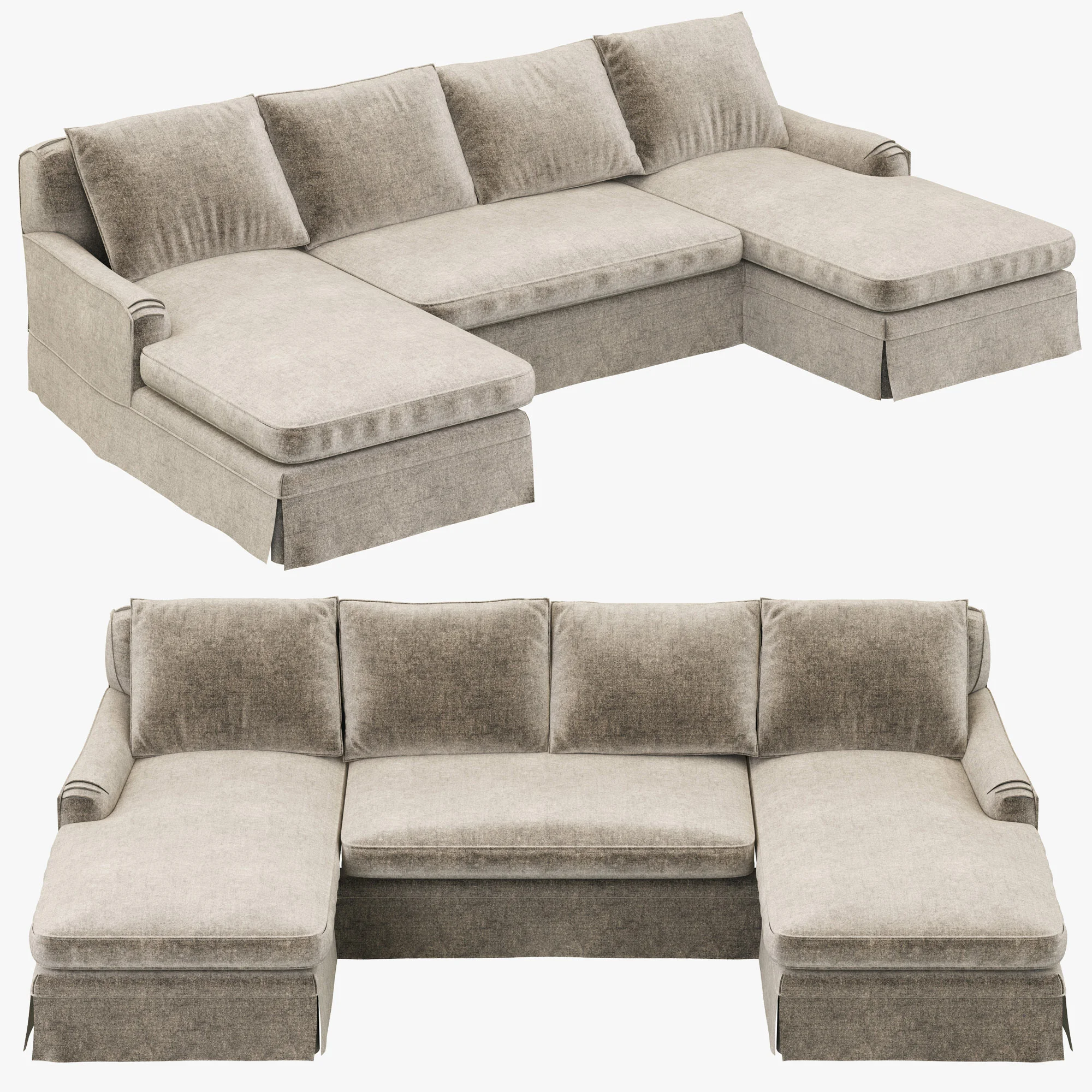 Restoration Hardware Belgian Classic Roll Arm Slipcovered U Chaise Sectional — 3D model preview 2