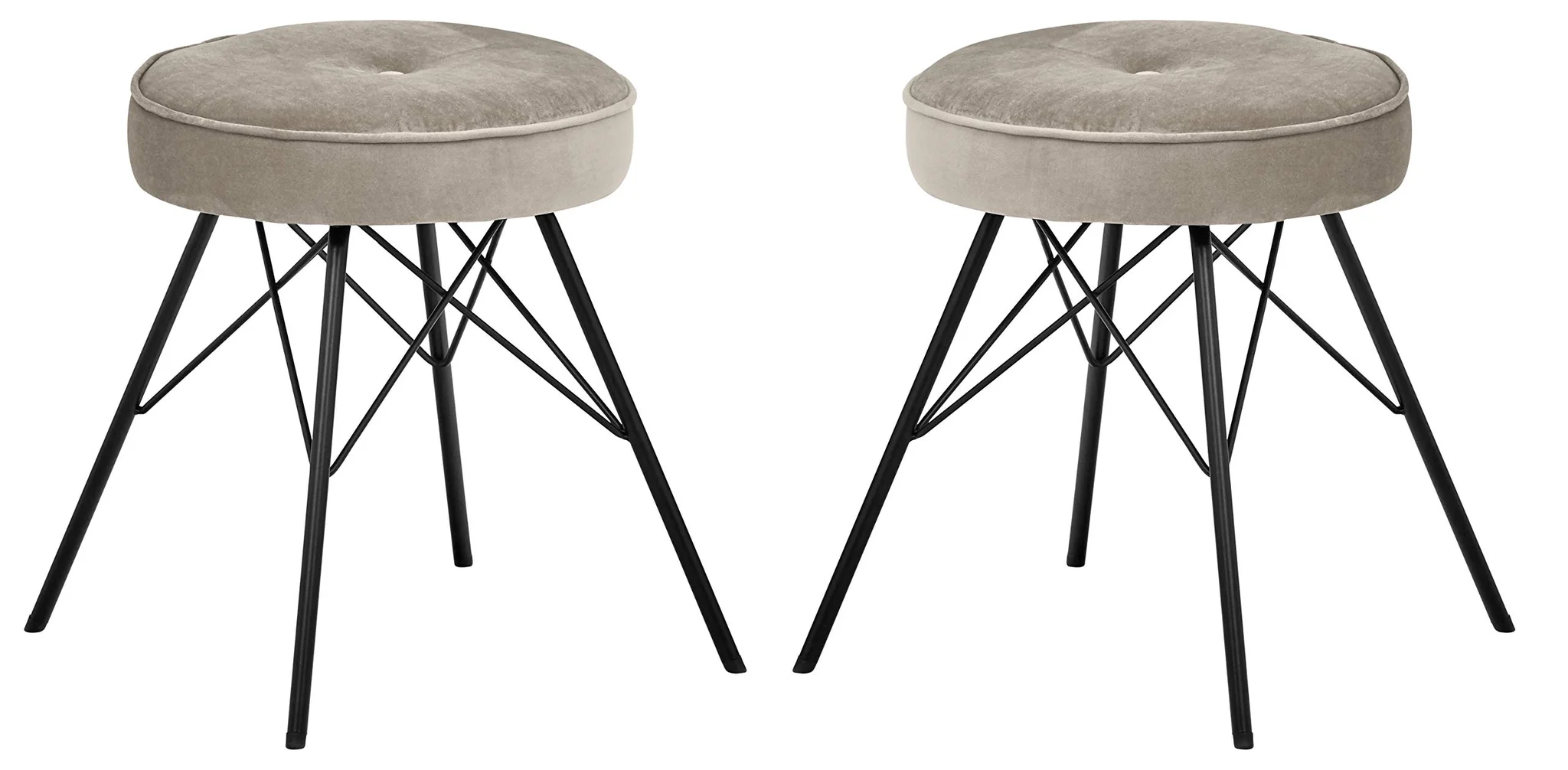 Mid-Century Modern Velvet Stool Set with Metal Wire Legs