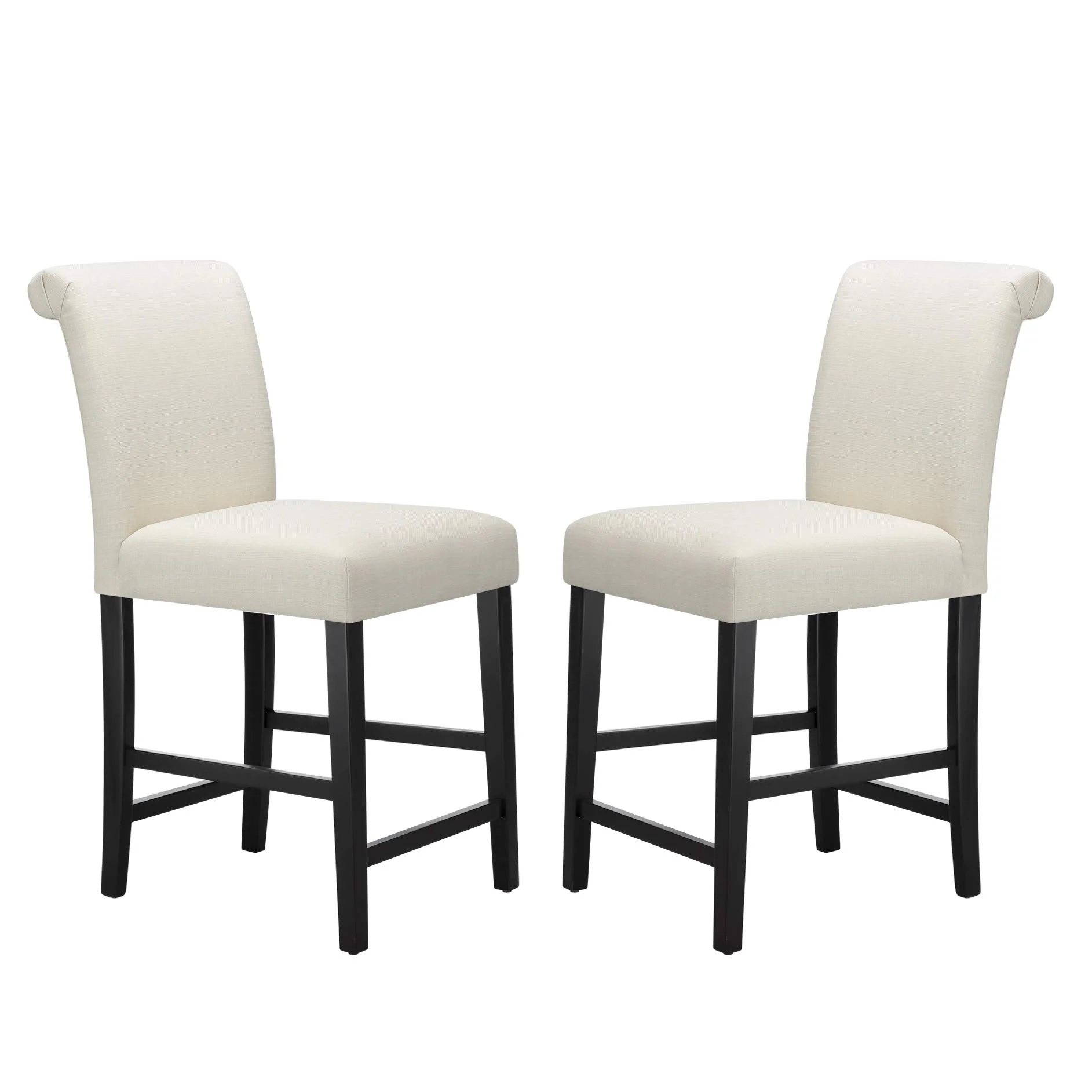 Modern Upholstered Counter Stool with Roll-Top Back – Set of 2