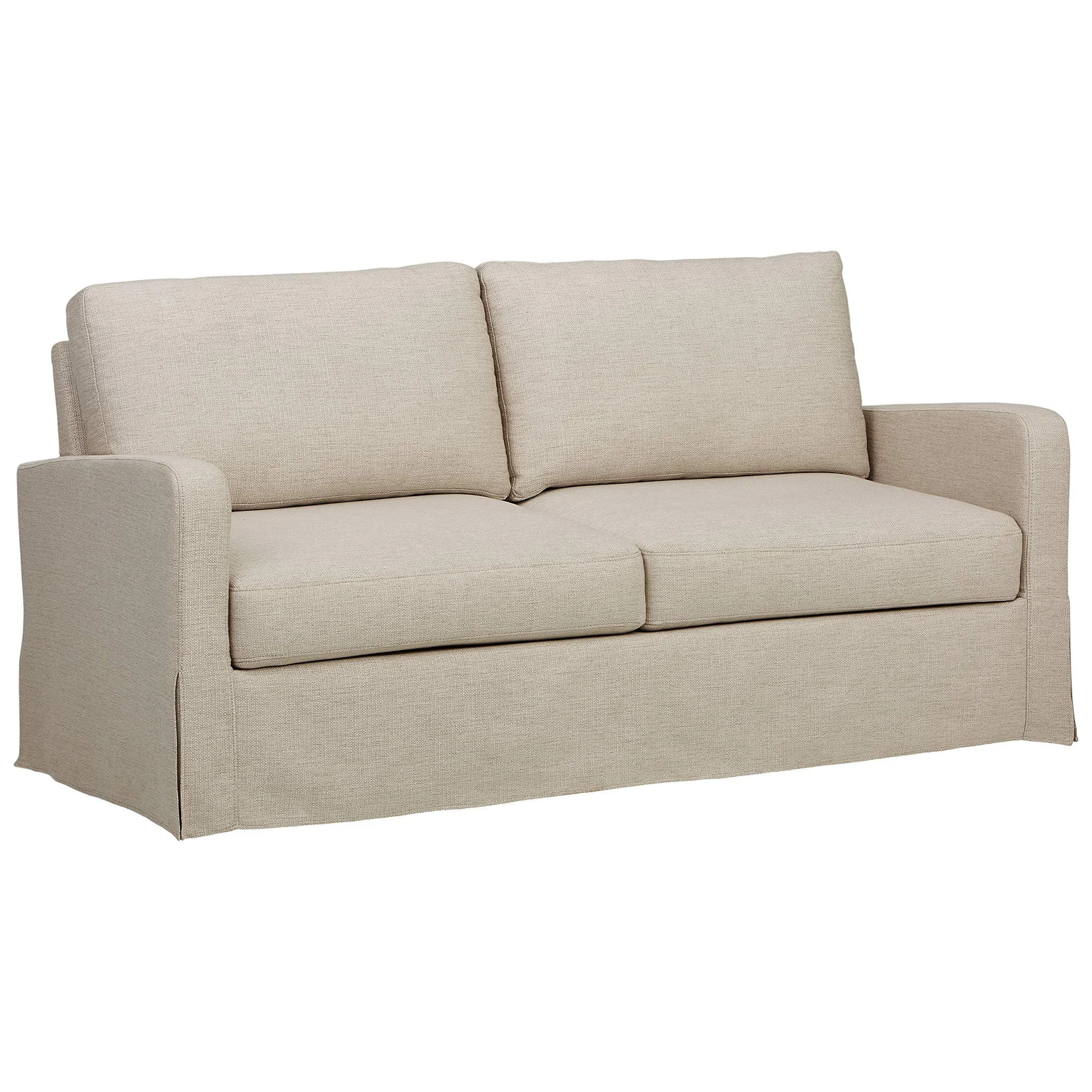 Modern Beige Slipcover Sofa – Two-Seat Fabric Loveseat