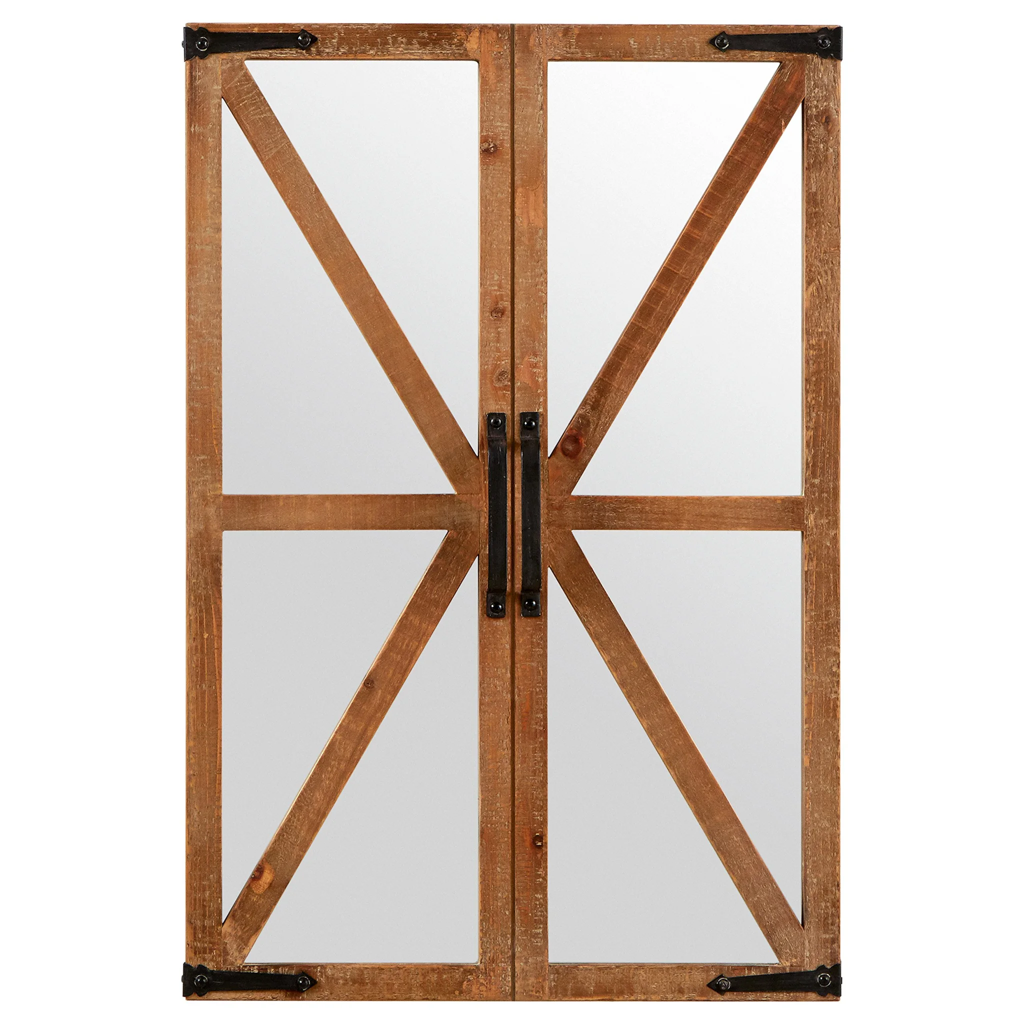 Rustic Barn Door Wall Mirror with Wood Frame and Iron Accents