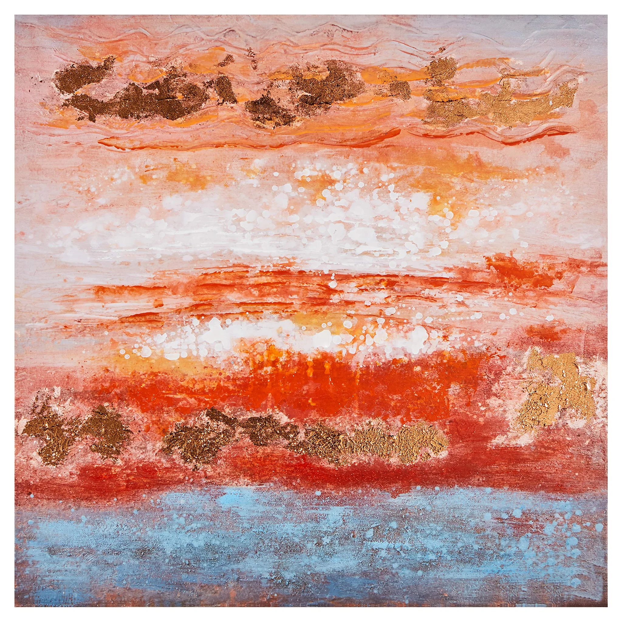 Abstract Sunset Canvas Wall Art with Gold Copper Leaf Accents