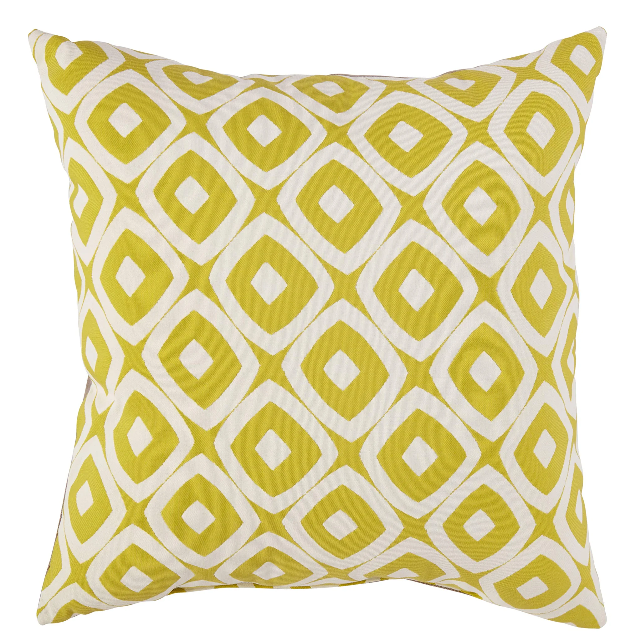 Geometric Patterned Outdoor Throw Pillow – Acid Green & White