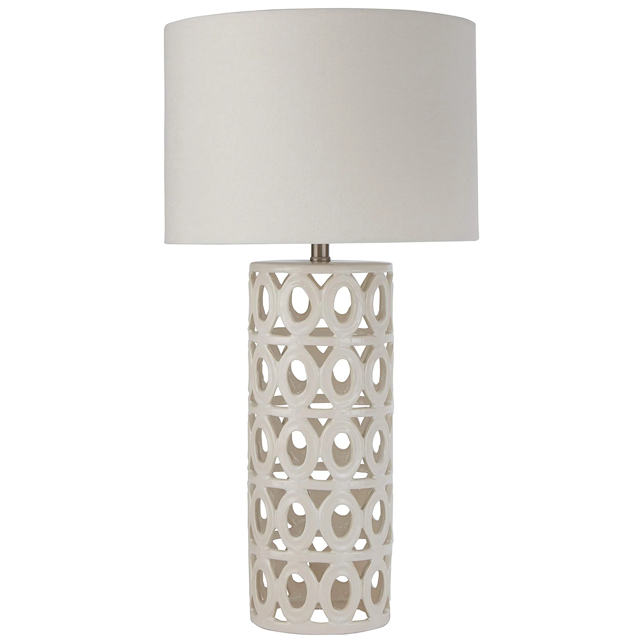 White Ceramic Geometric Cut-Out Table Lamp with Linen Shade