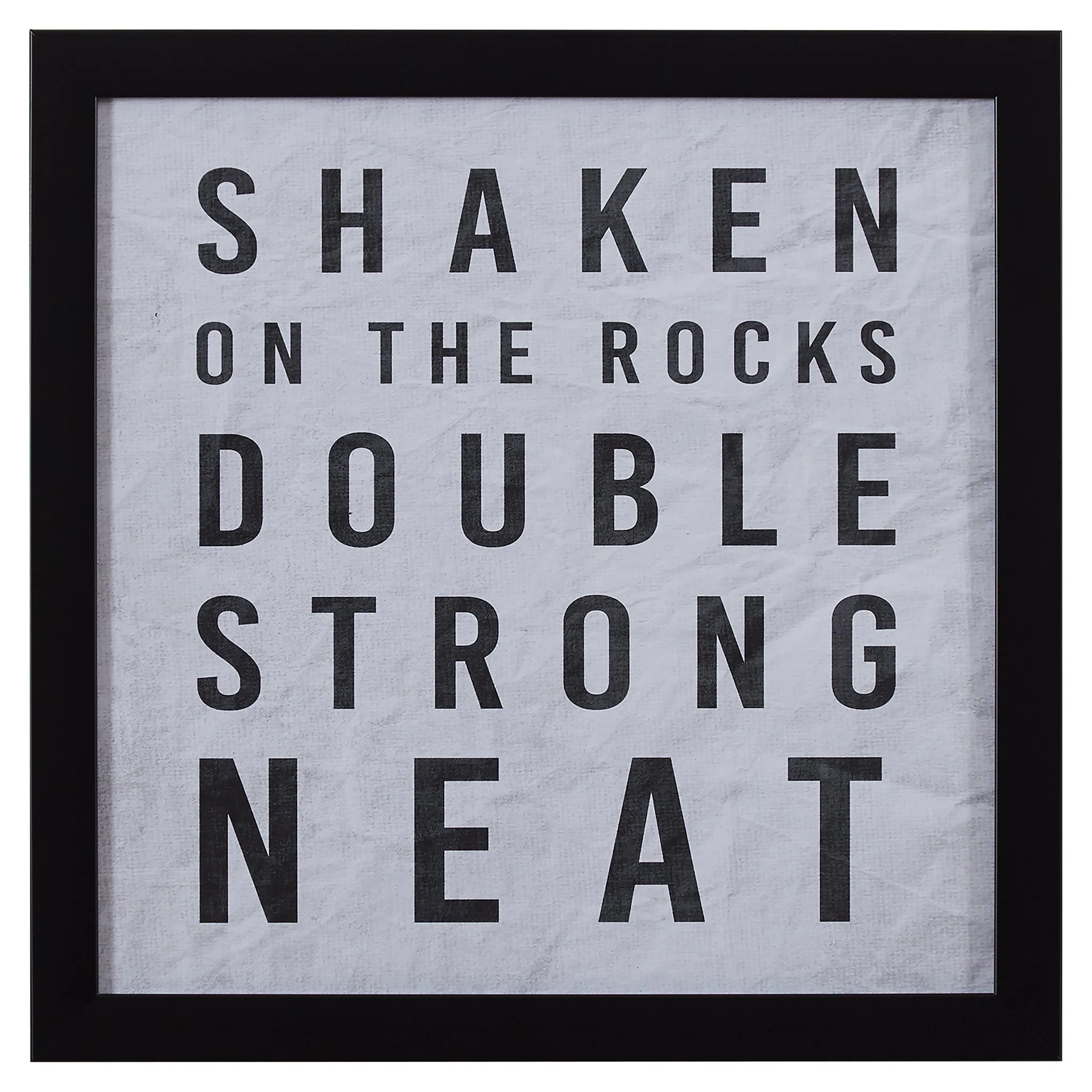 Framed Word Art Print – Shaken On The Rocks Bar Quote Wall Decor