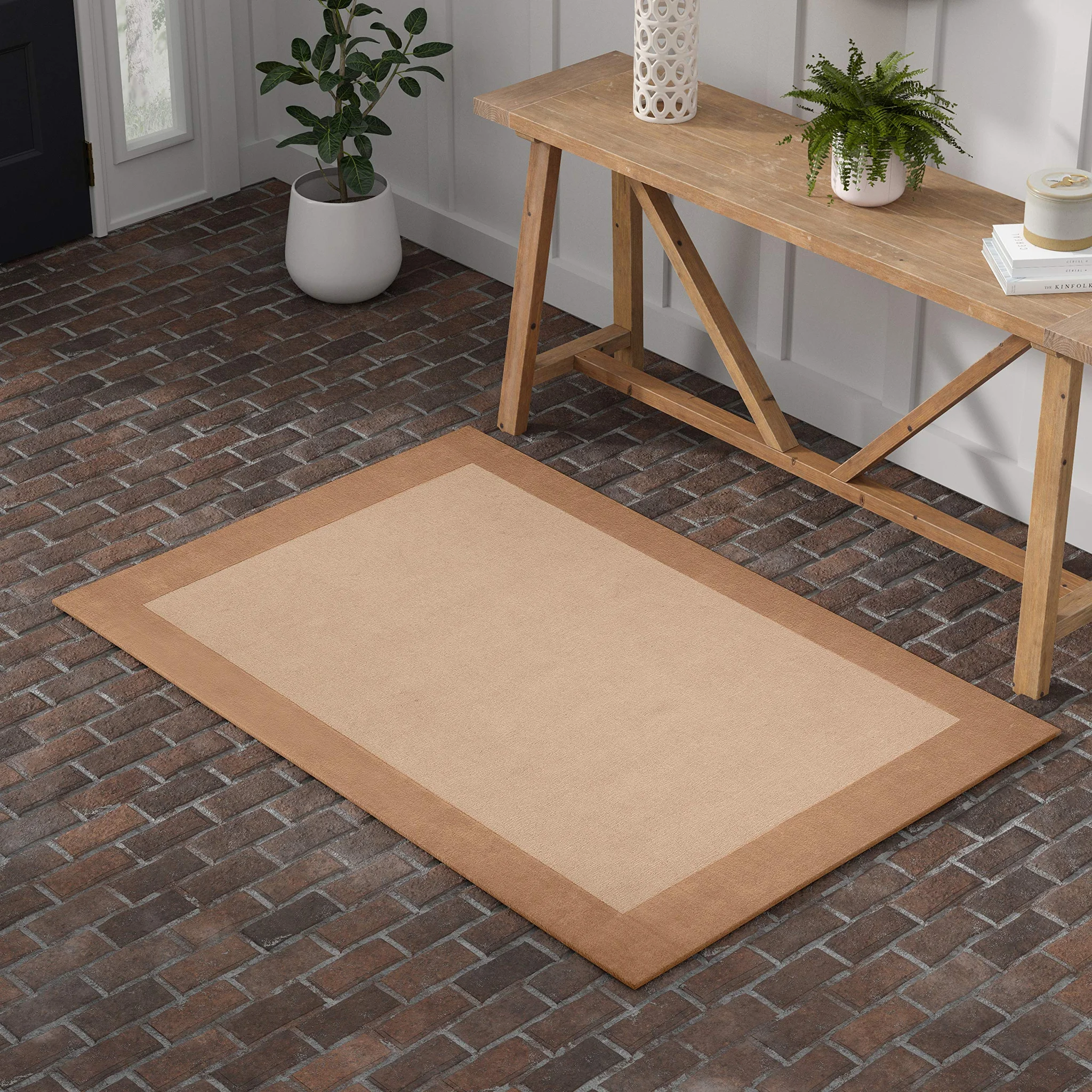 Taupe Tone-on-Tone Wool Area Rug with Border Detail