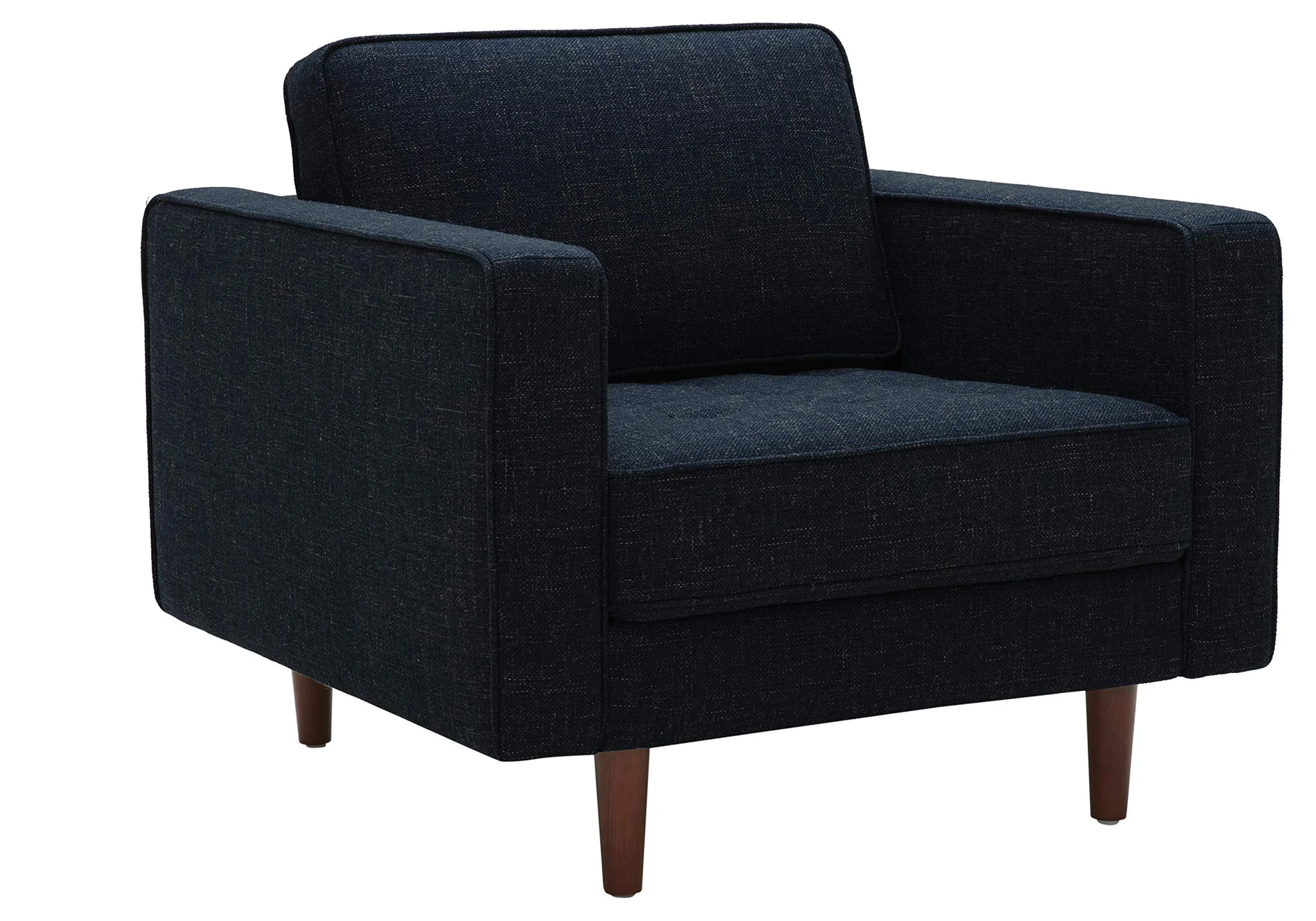 Mid-Century Modern Accent Armchair with Tapered Wood Legs – Navy Blue Fabric