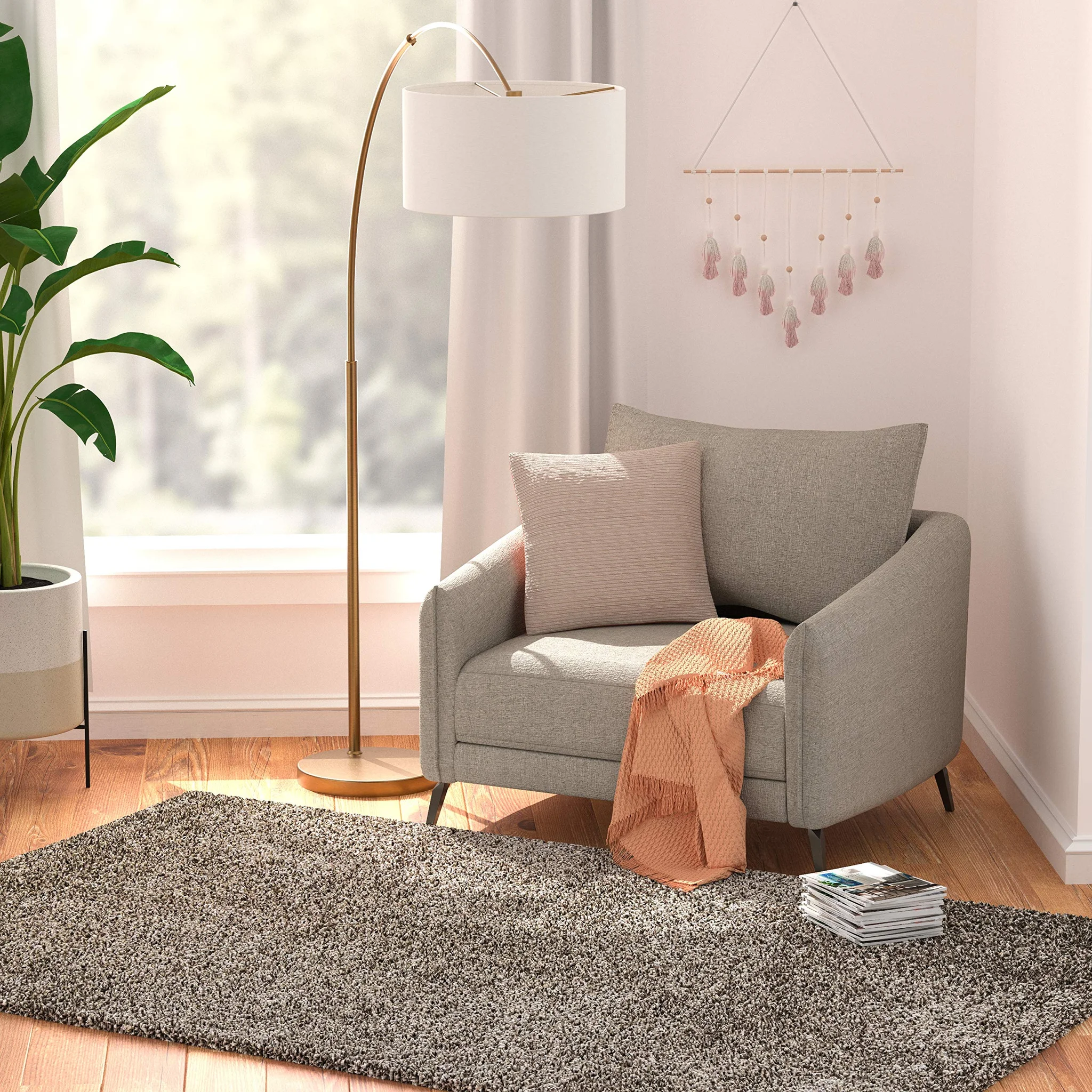Modern High-Pile Shag Area Rug 5x8 Grey