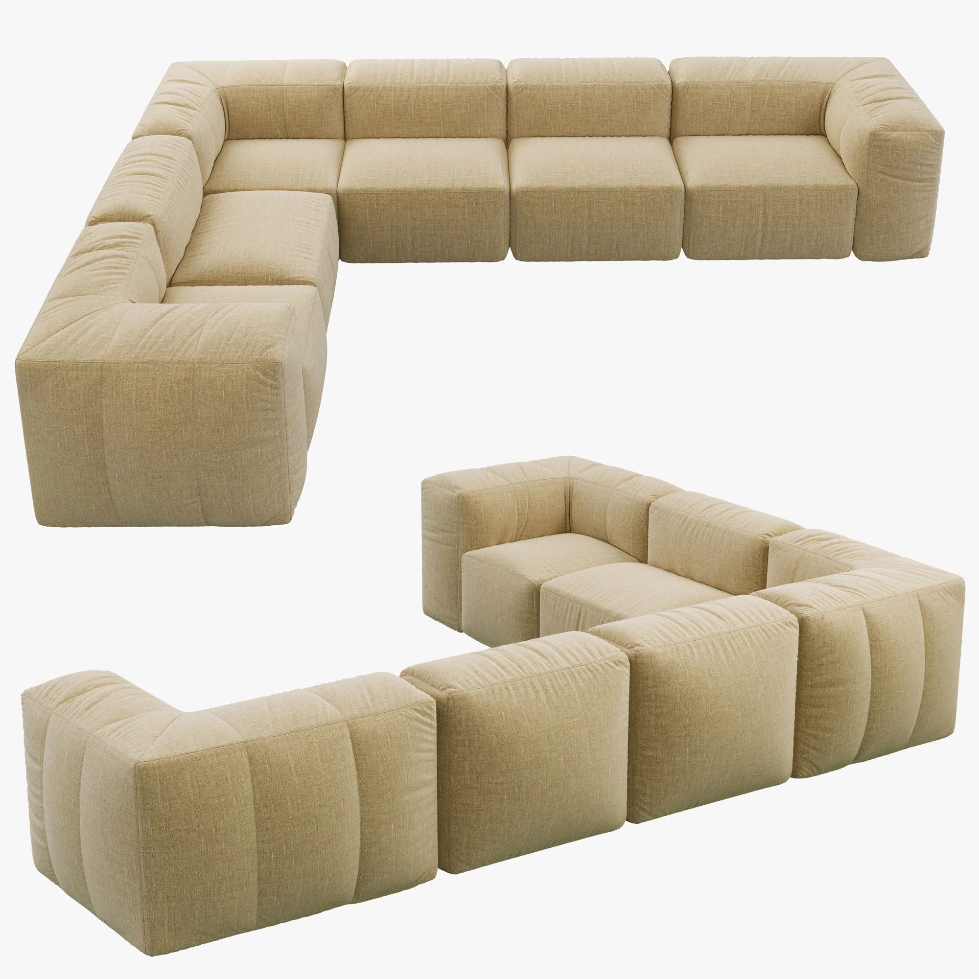 Restoration Hardware Preconfigured Fulham Upholstered L Sectional — 3D model preview 2
