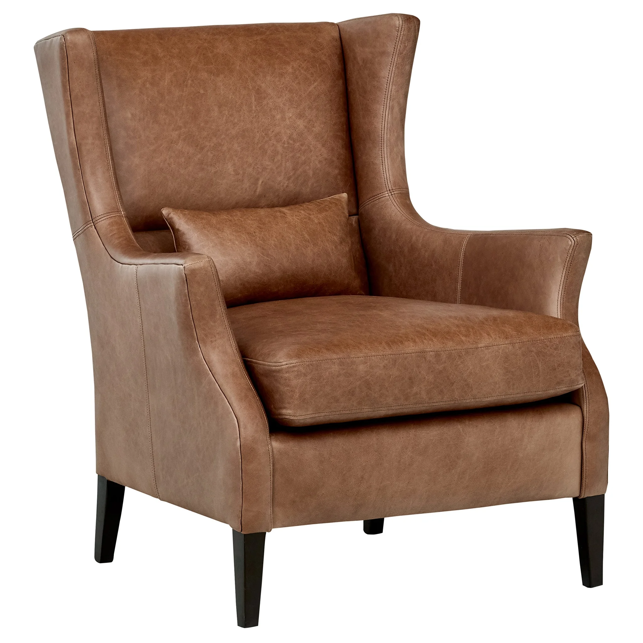Modern Leather Wingback Accent Chair with Lumbar Pillow