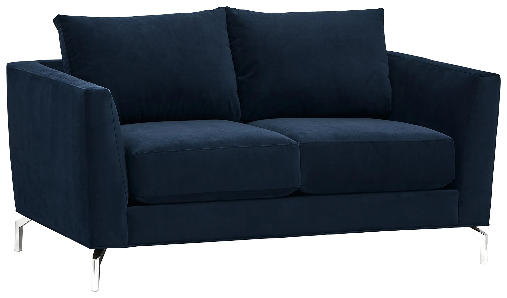 Navy Velvet Loveseat Sofa with Chrome Legs
