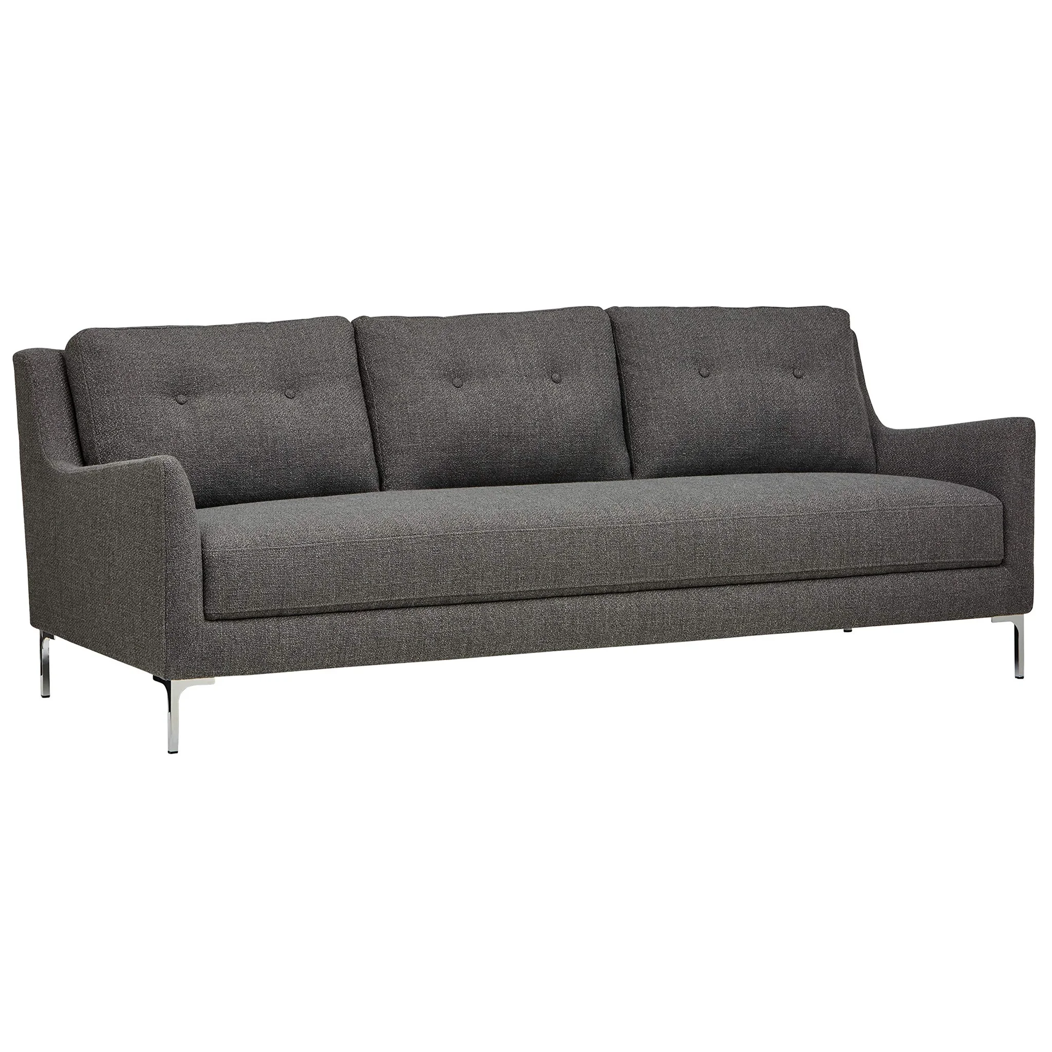 Mid-Century Modern Tufted Three-Seater Sofa with Chrome Legs