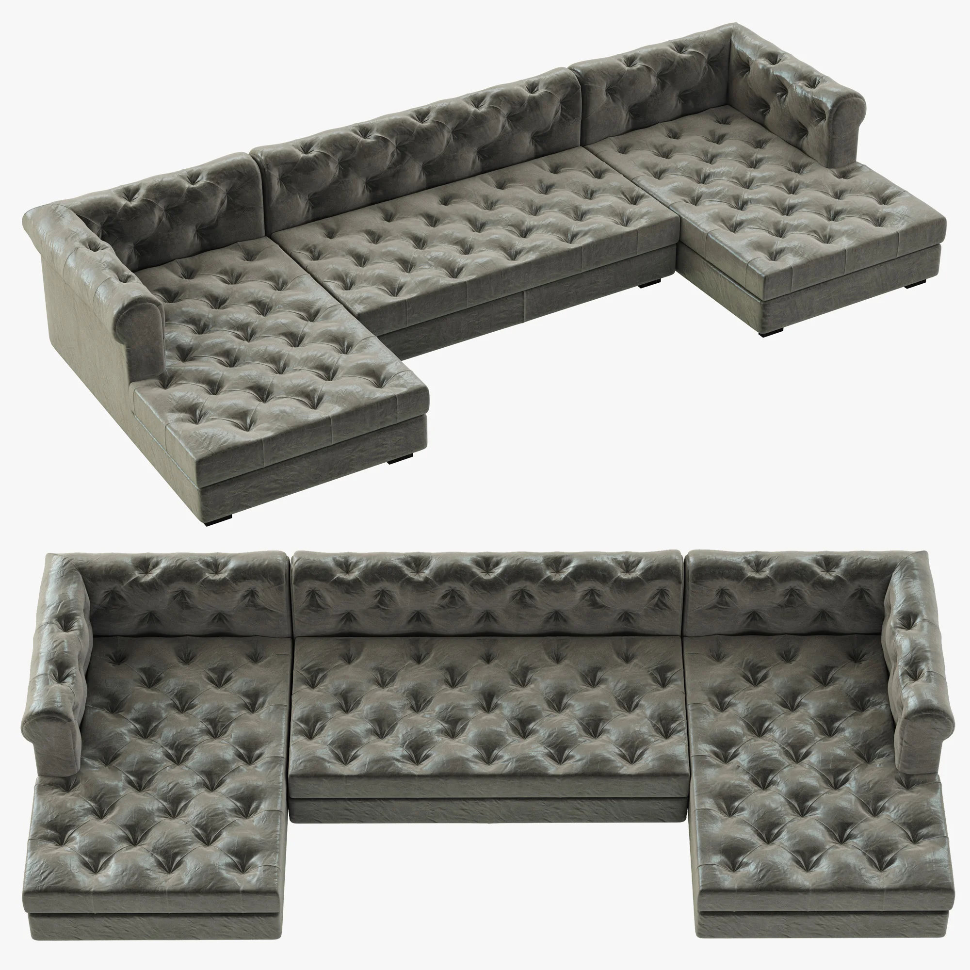 RH Modern Modena Chesterfield Leather U Chaise Sectional — 3D model preview 2