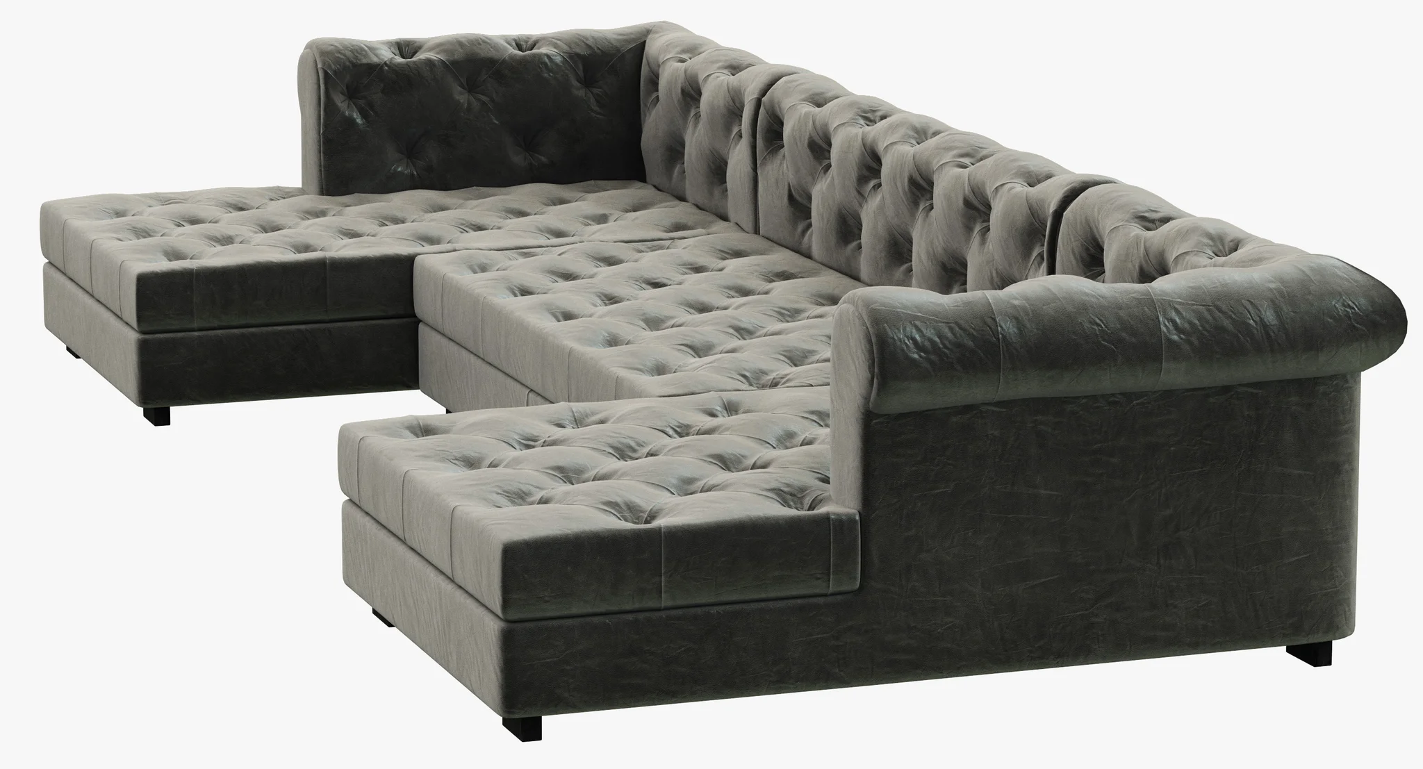 RH Modern Modena Chesterfield Leather U Chaise Sectional — 3D model preview 5