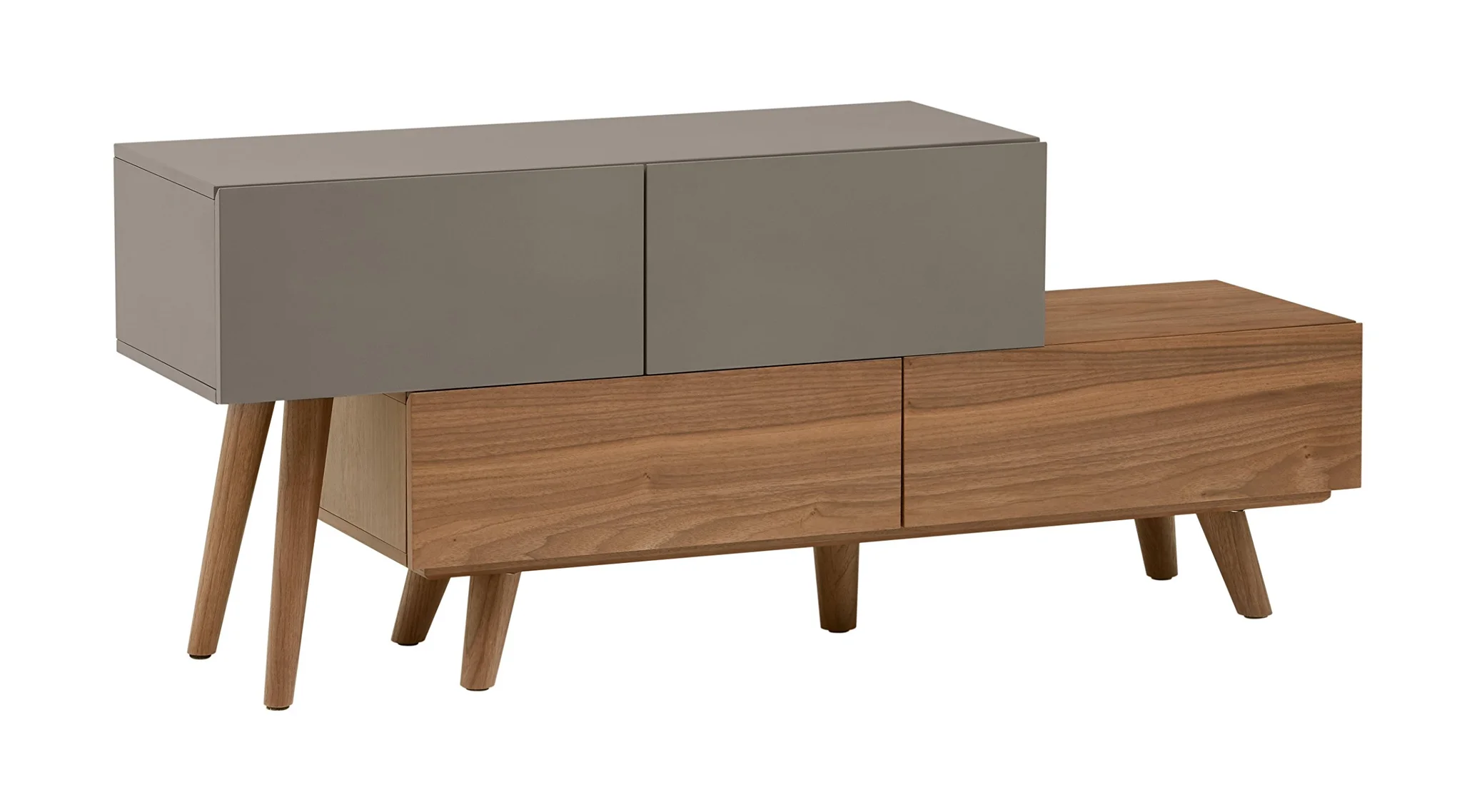 Mid-Century Modern Expandable TV Media Console – Walnut & Grey Lacquer