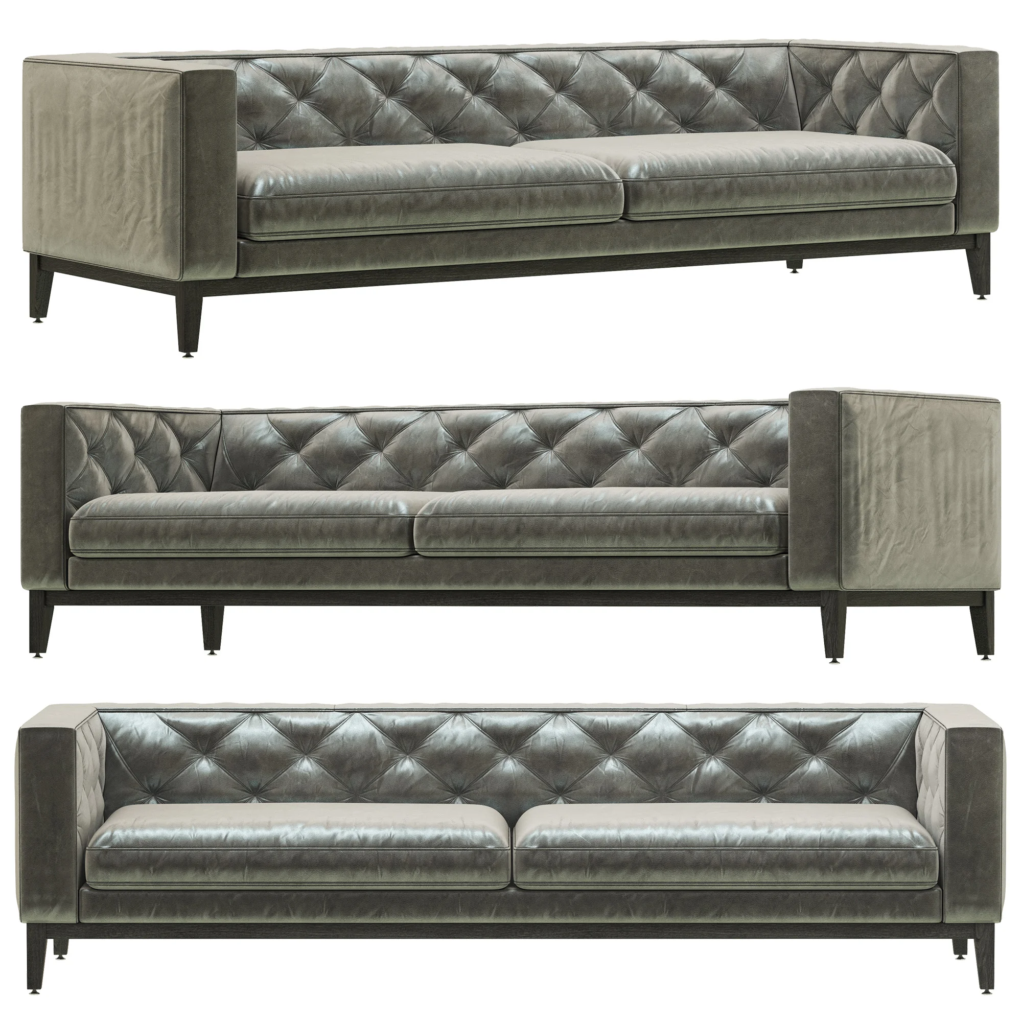 Restoration Hardware Italia Tufted Shelter Arm Leather Sofa — 3D model preview 2