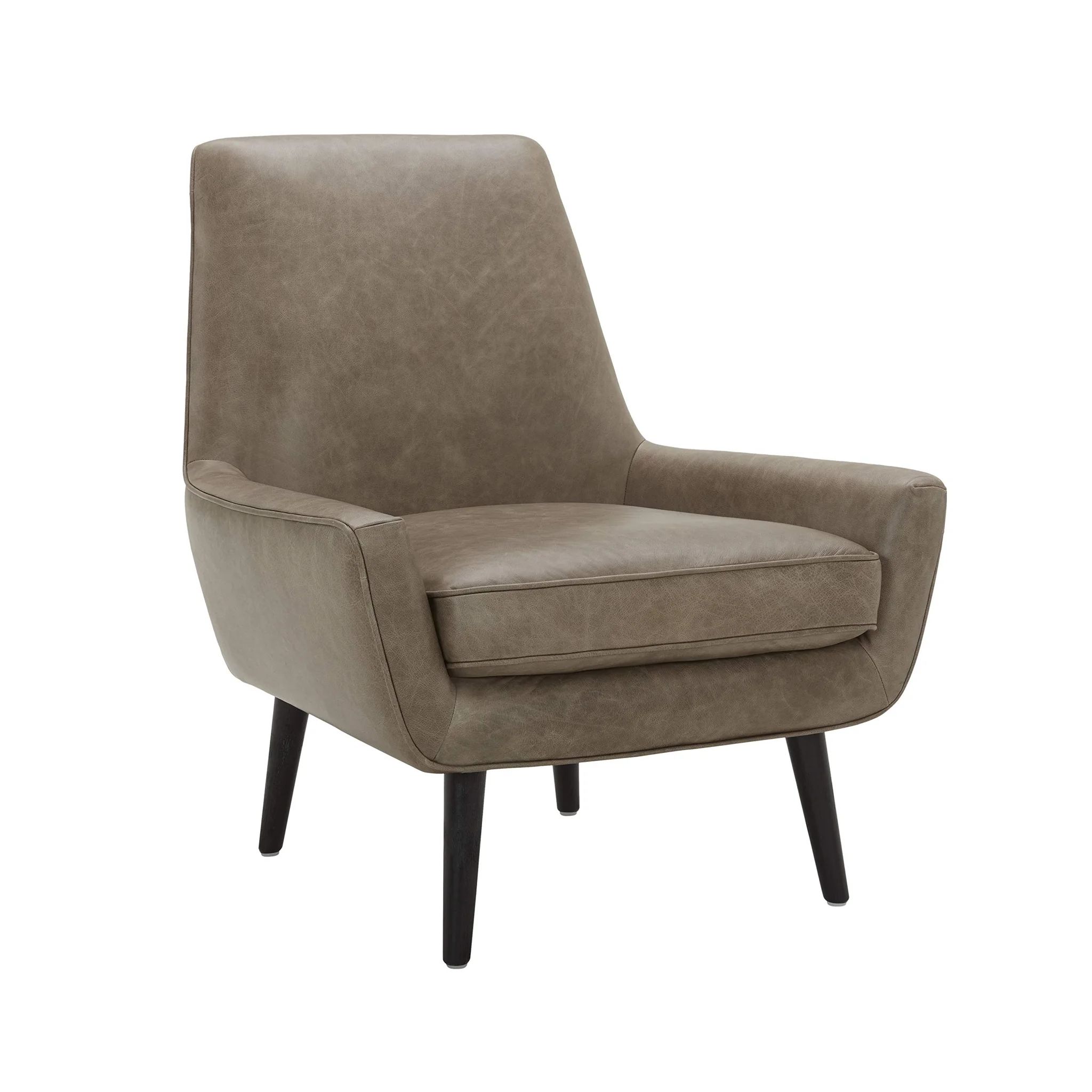 Mid-Century Modern Grey Leather Accent Chair with Tapered Legs