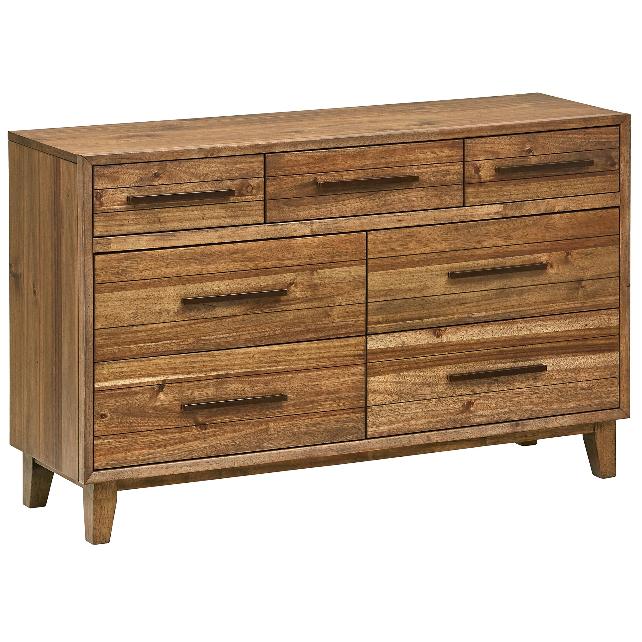 Mid-Century Modern Wood Dresser with Brass Handles