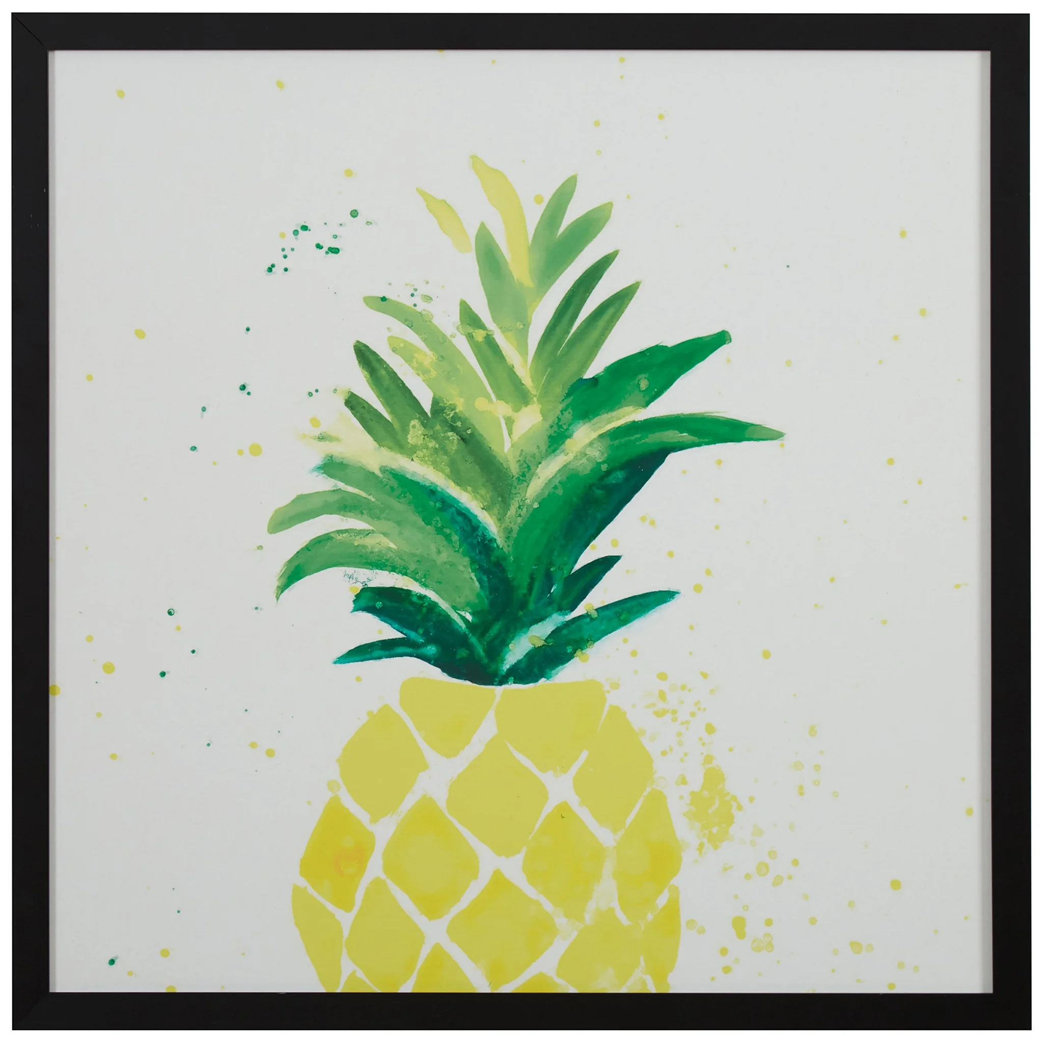 Framed Pineapple Watercolor Wall Art in Black Wood Frame