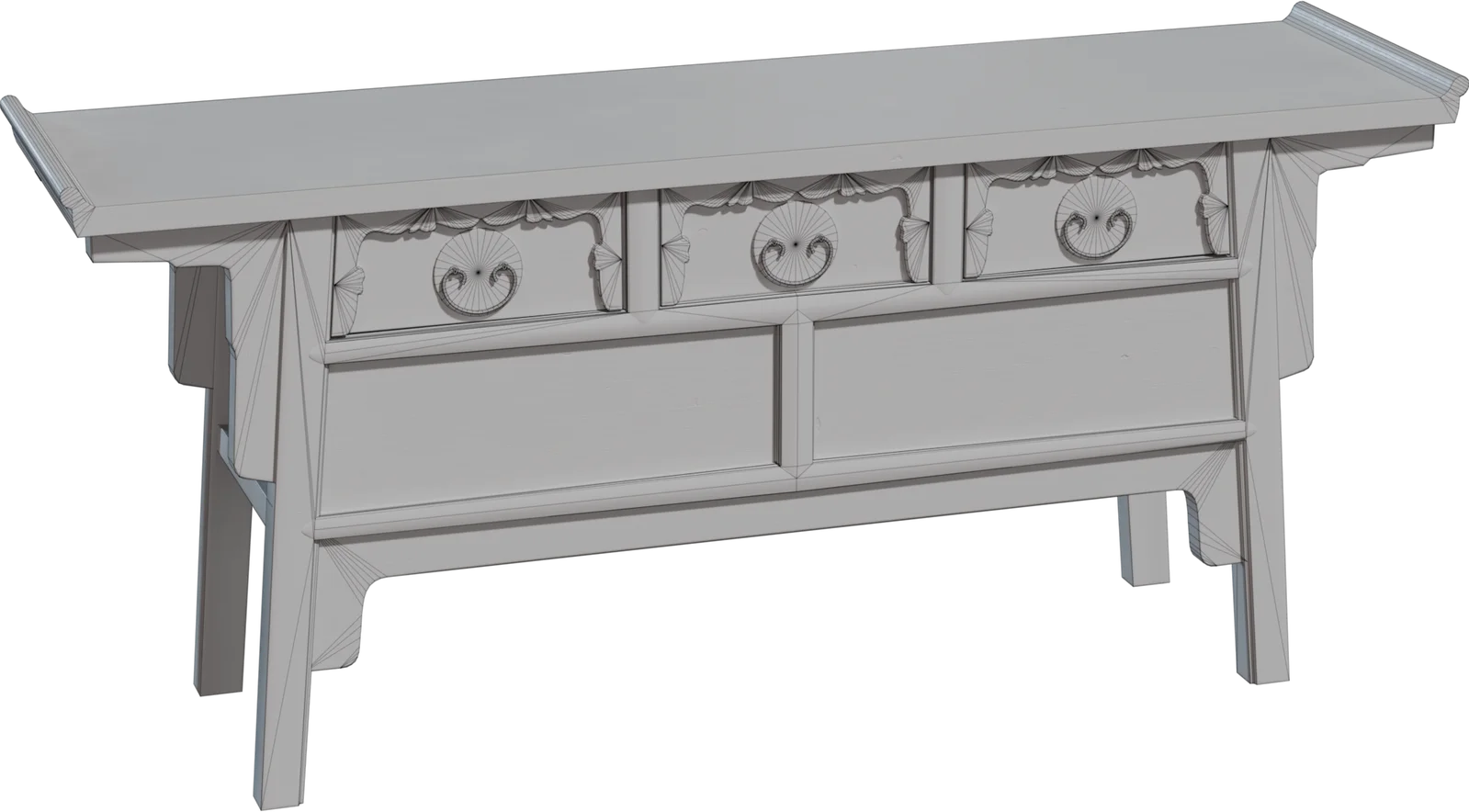 Chinese Traditional Altar Console Table with Brass Ring Handles, 3D model preview 1