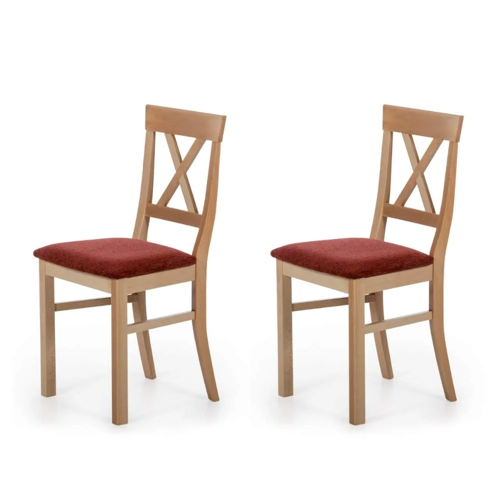 Classic Cross-Back Dining Chairs with Upholstered Seat – Set of 2