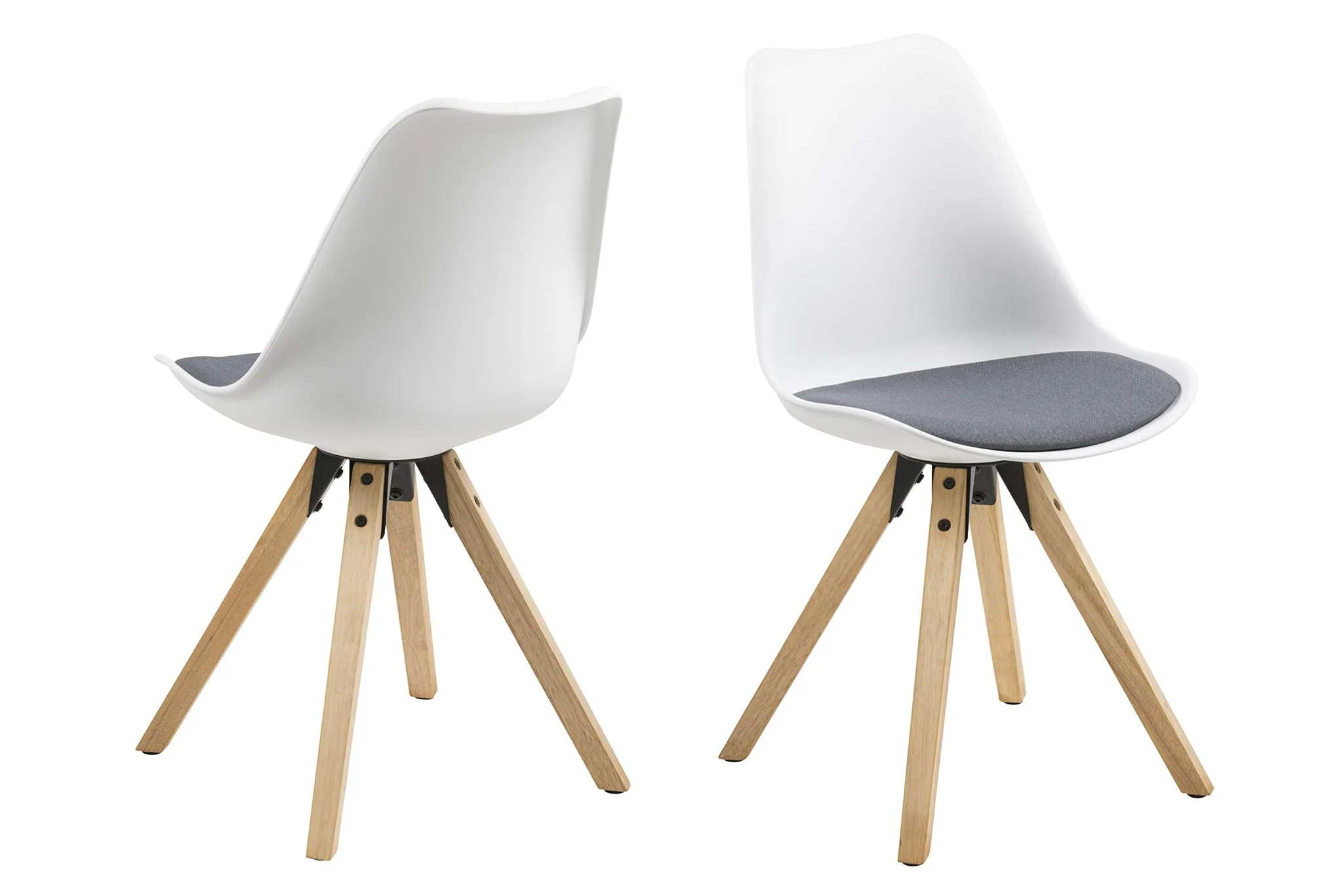 Scandinavian Dining Chair White Shell with Gray Fabric Cushion and Oak Legs — Set of 2