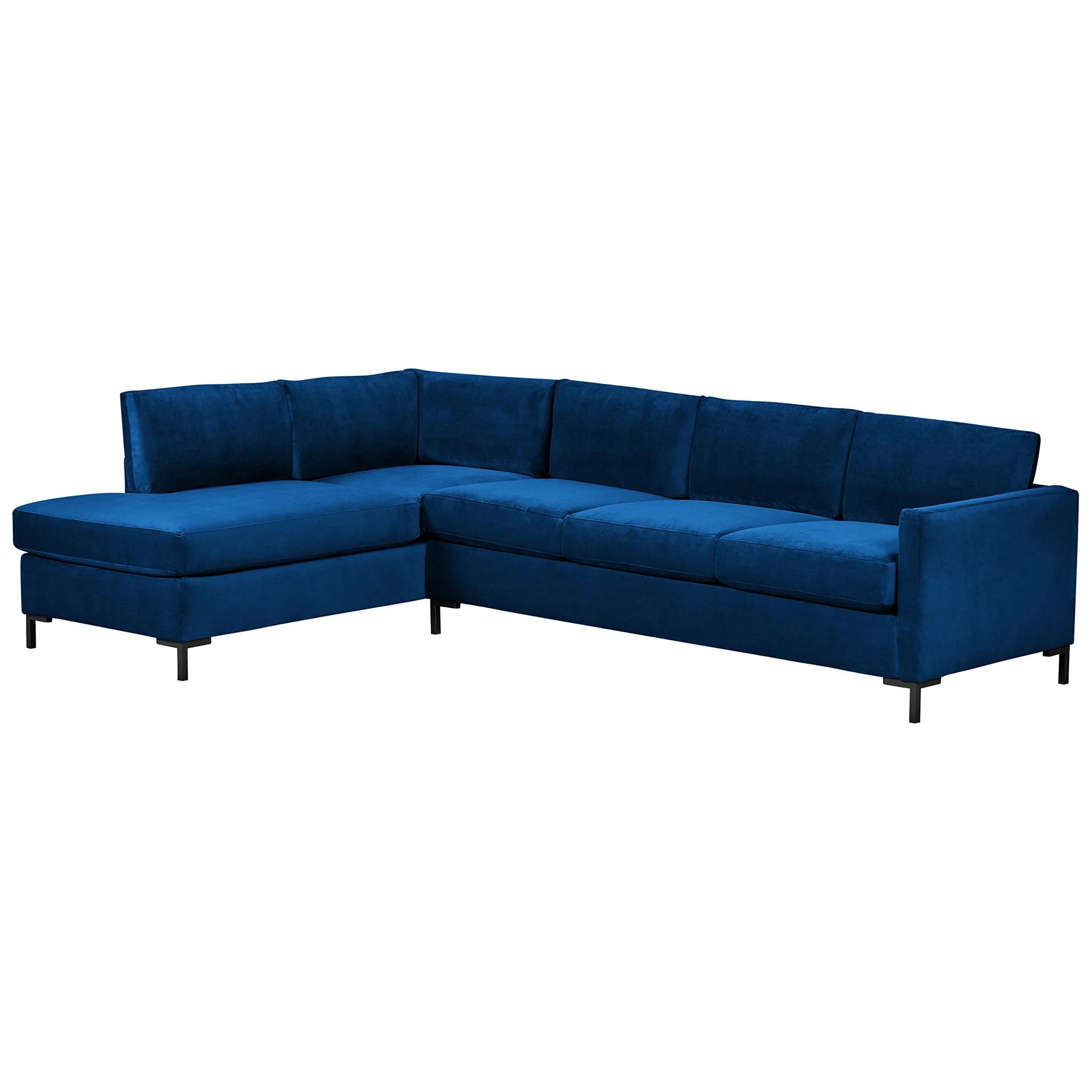 Modern Blue Velvet L-Shaped Sectional Sofa with Chaise Lounge