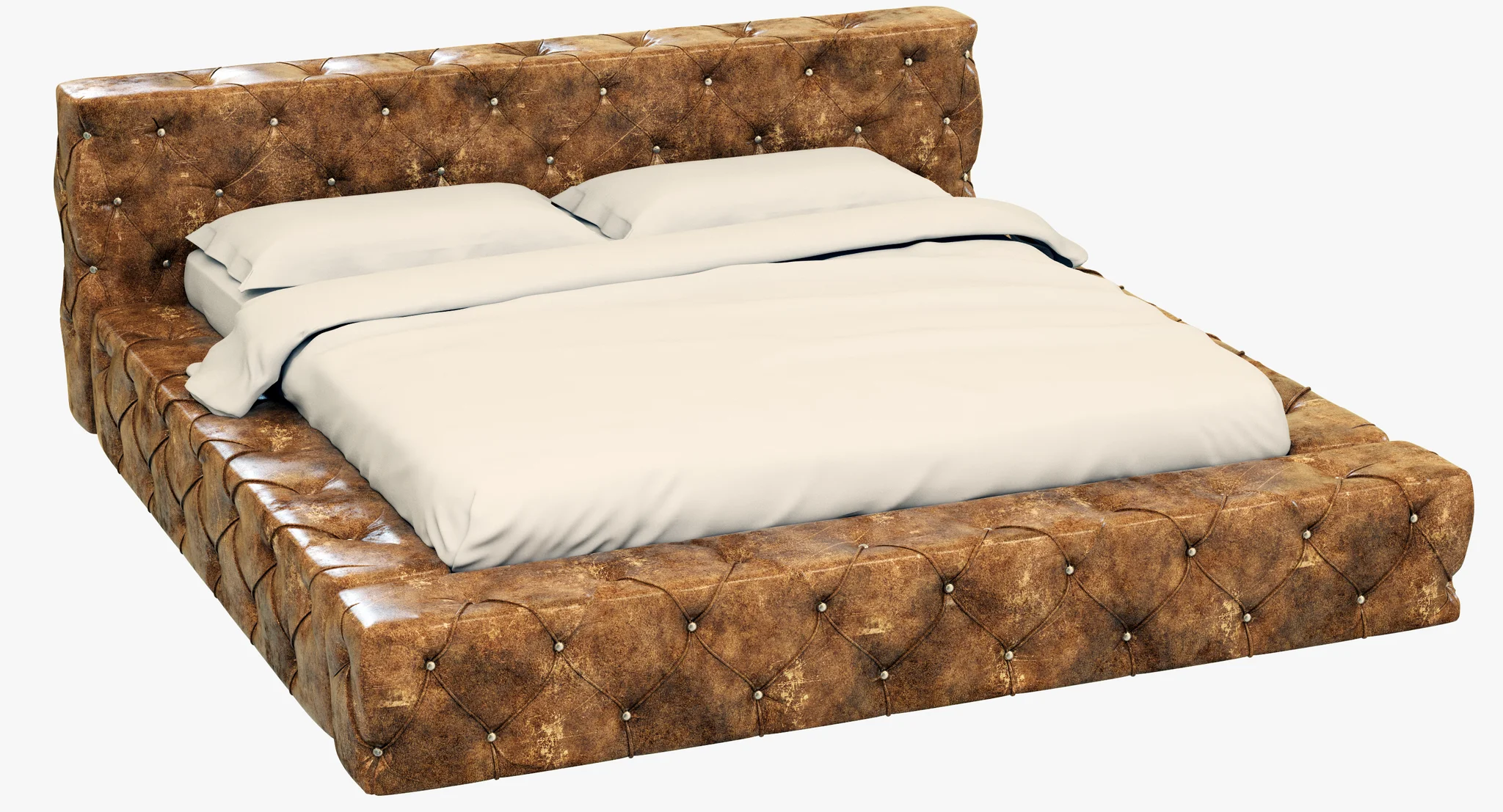 Restoration Hardware Soho Tufted Leather Platform Bed — 3D model preview 2