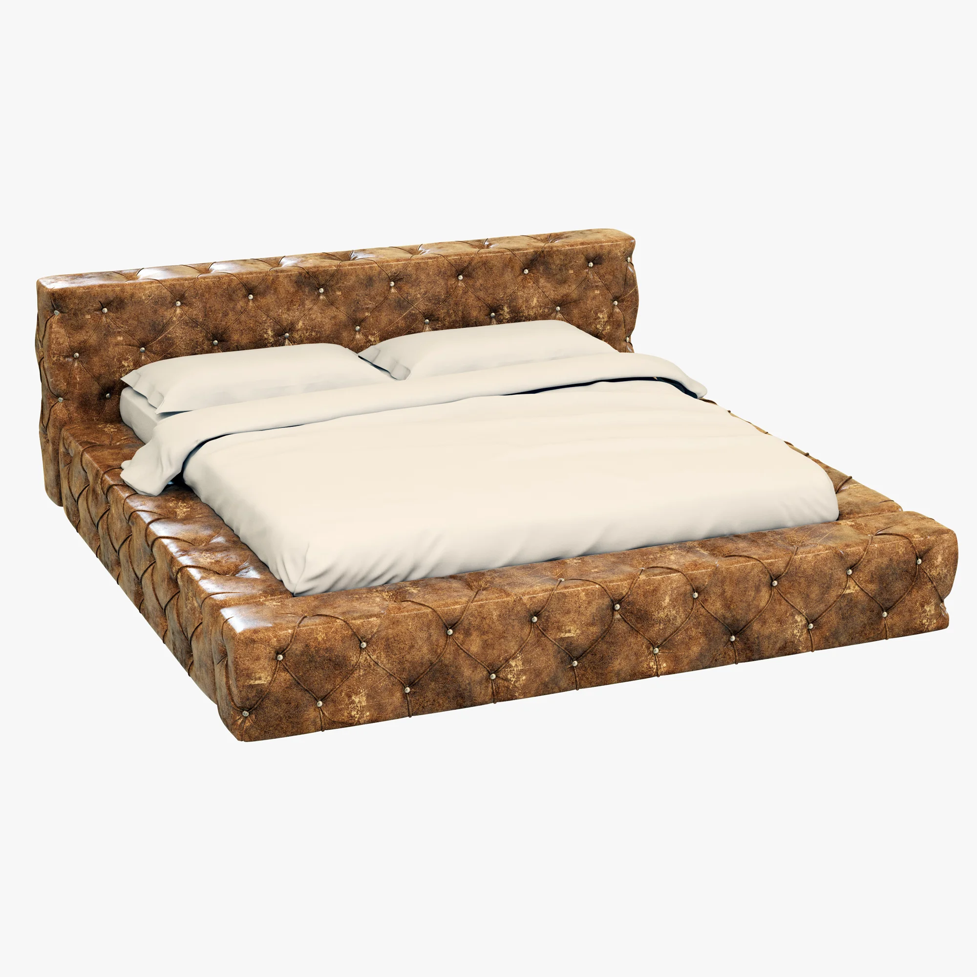 Restoration Hardware Soho Tufted Leather Platform Bed — 3D model preview 3