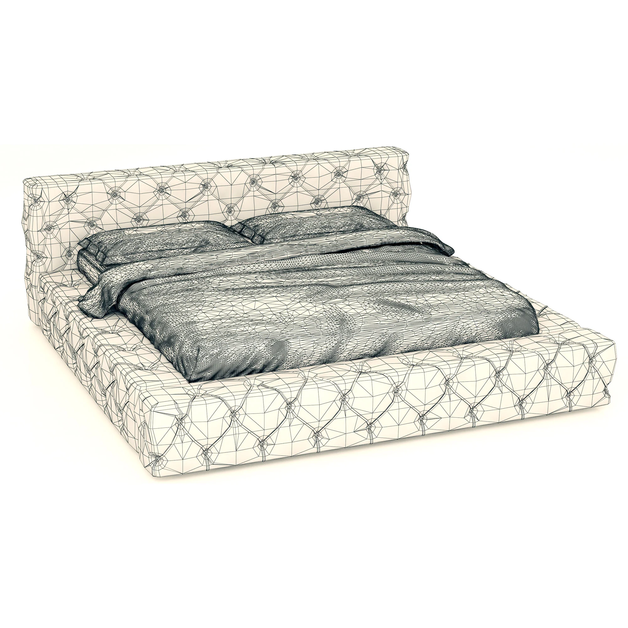 Restoration Hardware Soho Tufted Leather Platform Bed — 3D model preview 11
