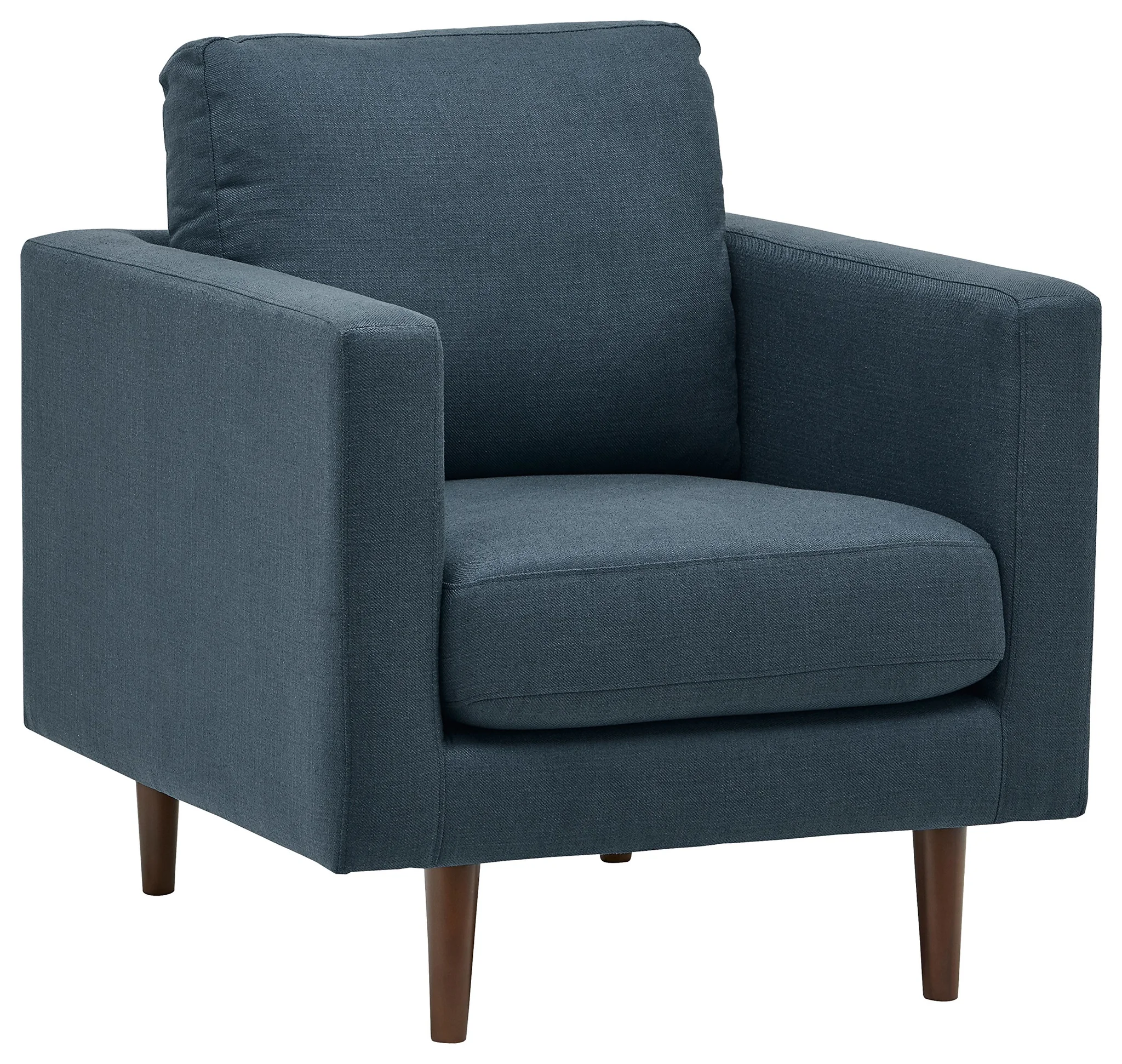 Mid-Century Modern Upholstered Armchair with Tapered Wood Legs – Denim Blue