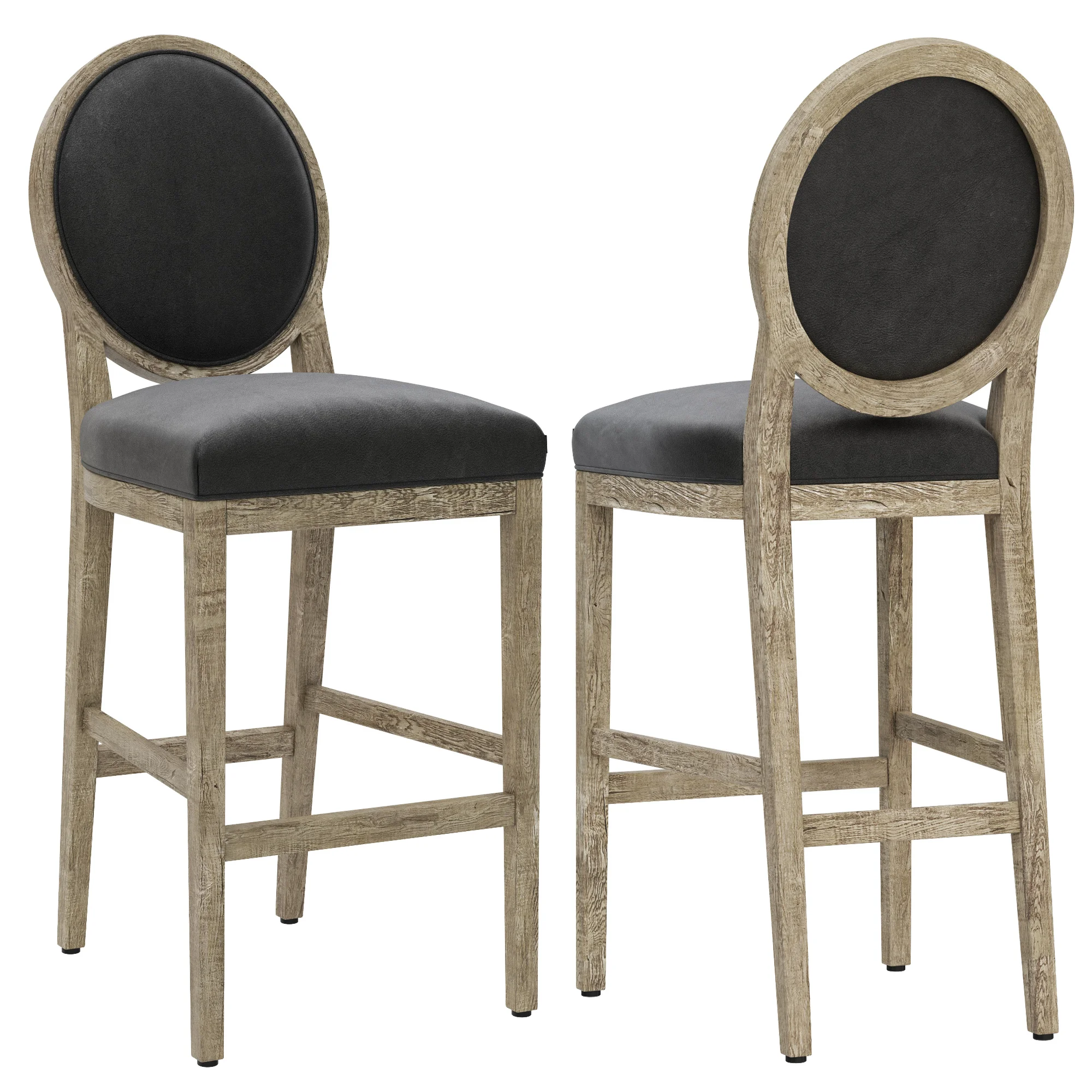 Restoration Hardware French Contemporary Round Leather Stool — 3D model preview 2