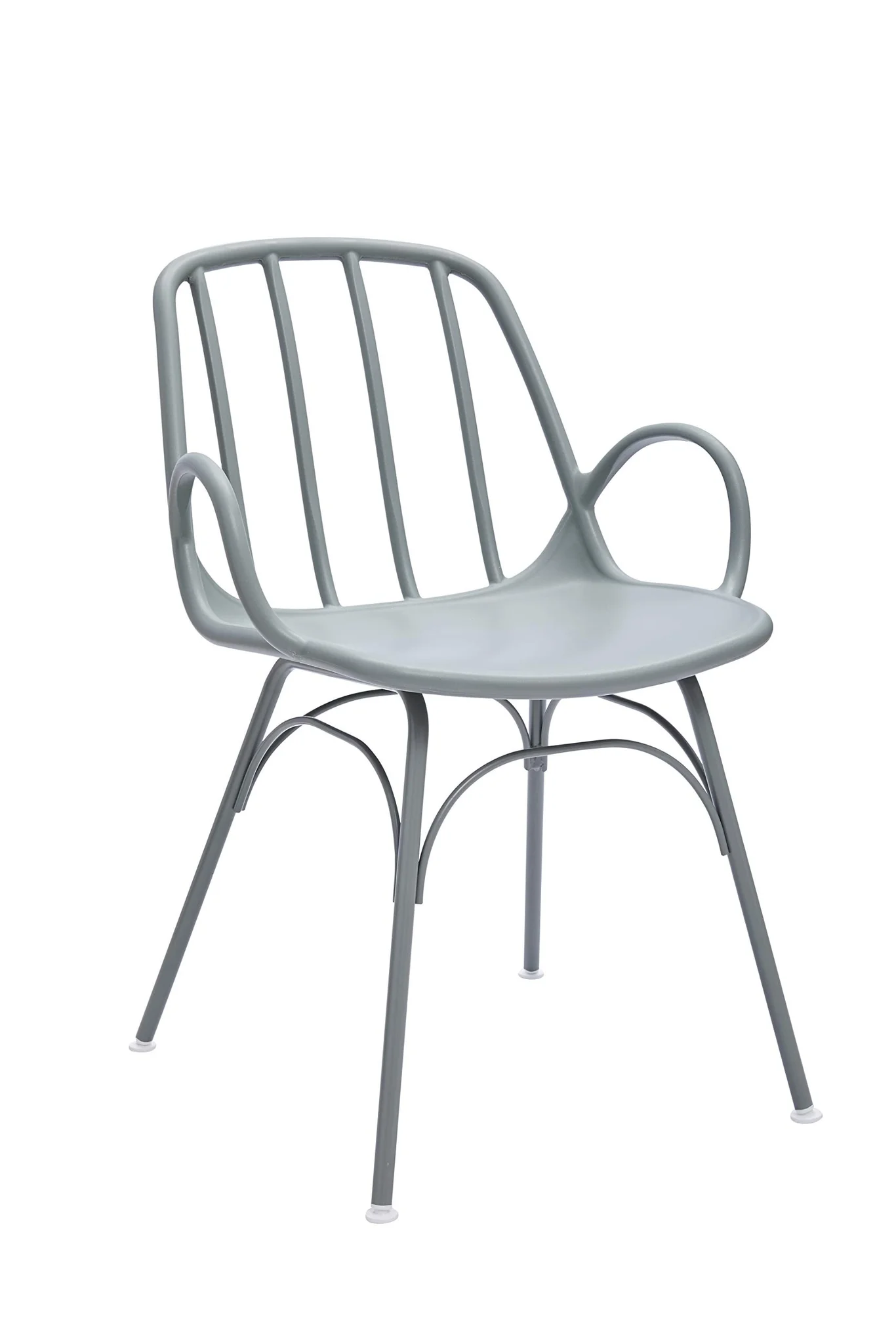 Modern Slotted-Back Dining Armchair with Metal Legs – Moss Grey