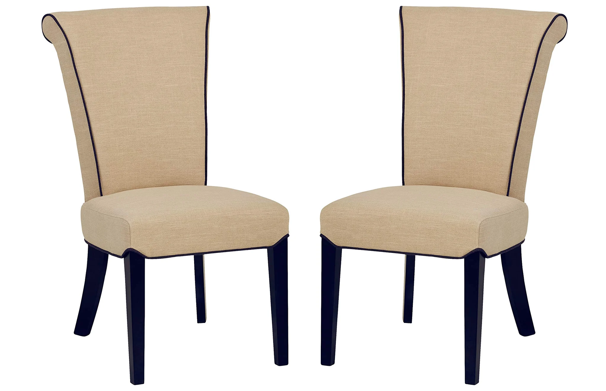 High-Back Upholstered Dining Chair Set with Black Wood Legs – Flax Fabric