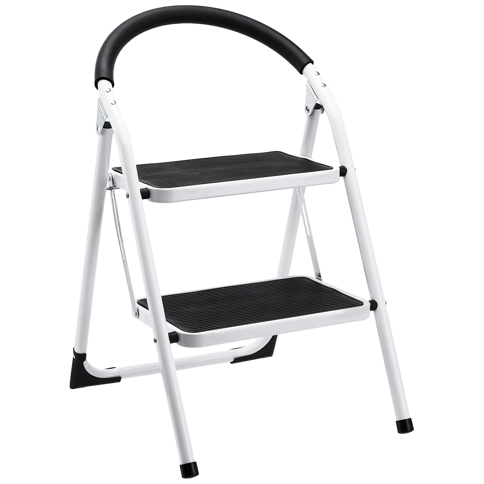 Folding 2-Step Steel Step Stool with Anti-Slip Rubber Pedals