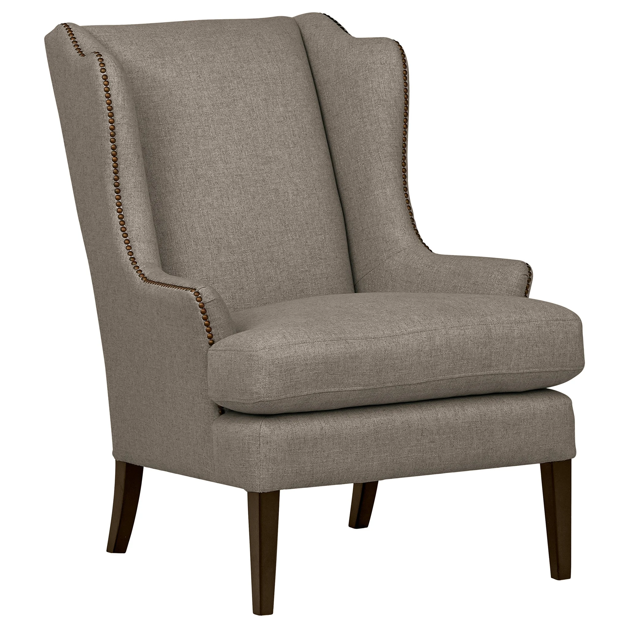 Modern Wingback Accent Chair with Nailhead Trim – Beige Linen
