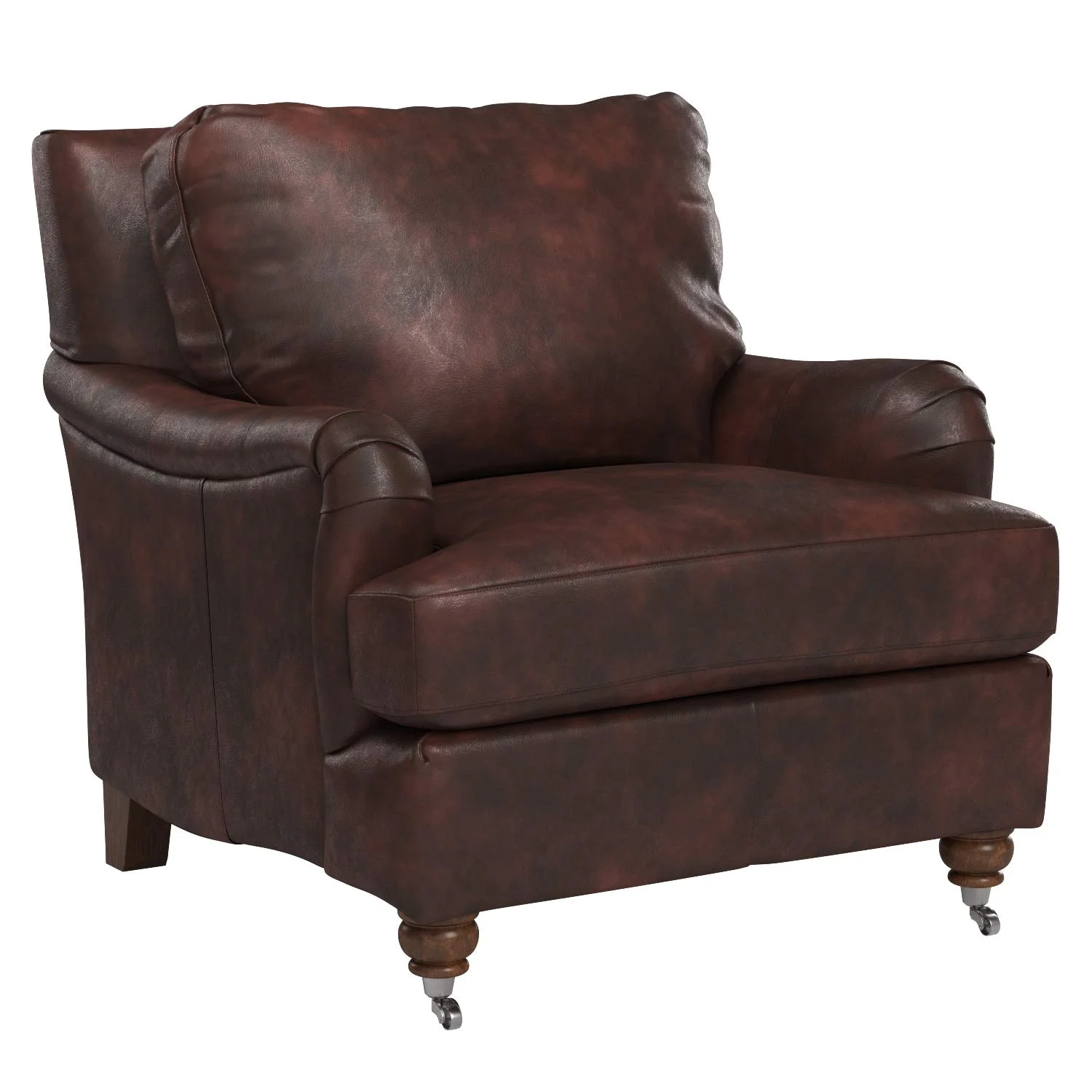 Vintage Brown Leather Armchair with Caster Legs